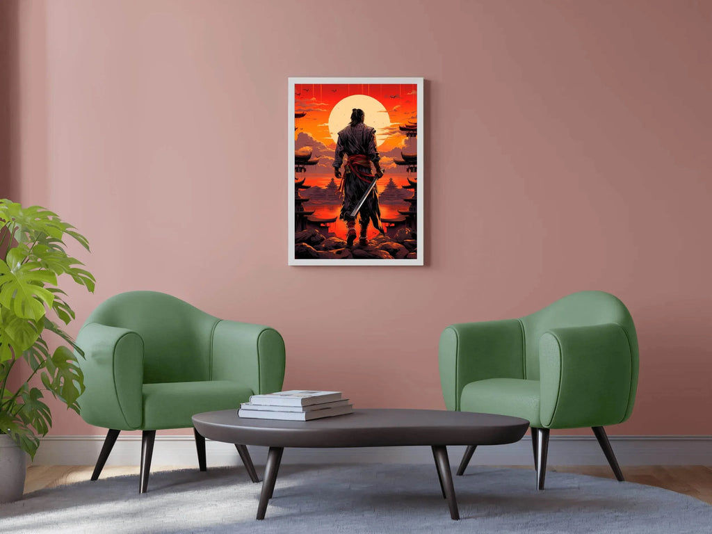 Sunset Style Portrait of Traditional Japanese's Samurai Character Anime Wall Art - beink online art store