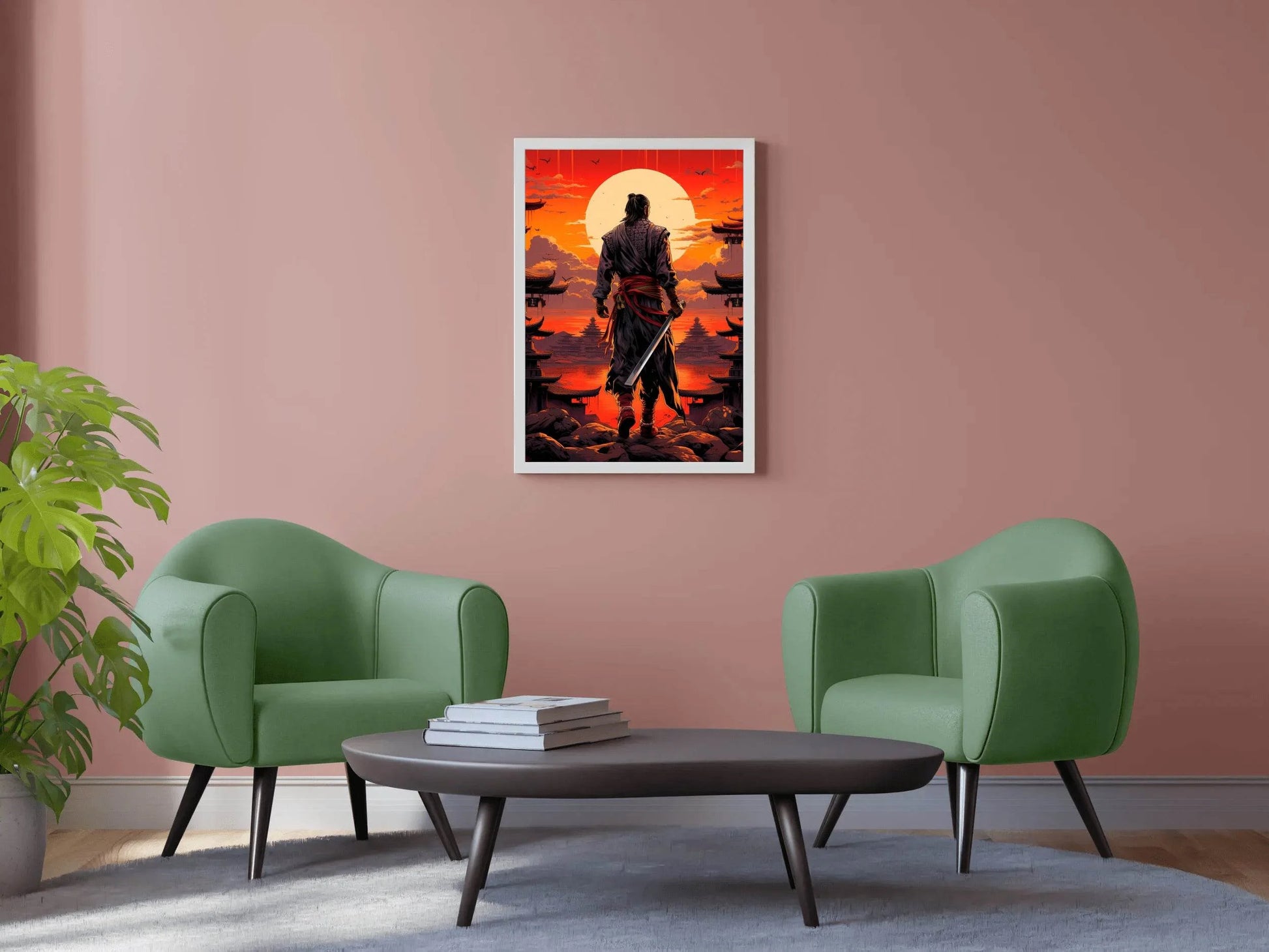 Sunset Style Portrait of Traditional Japanese's Samurai Character Anime Wall Art - beink online art store