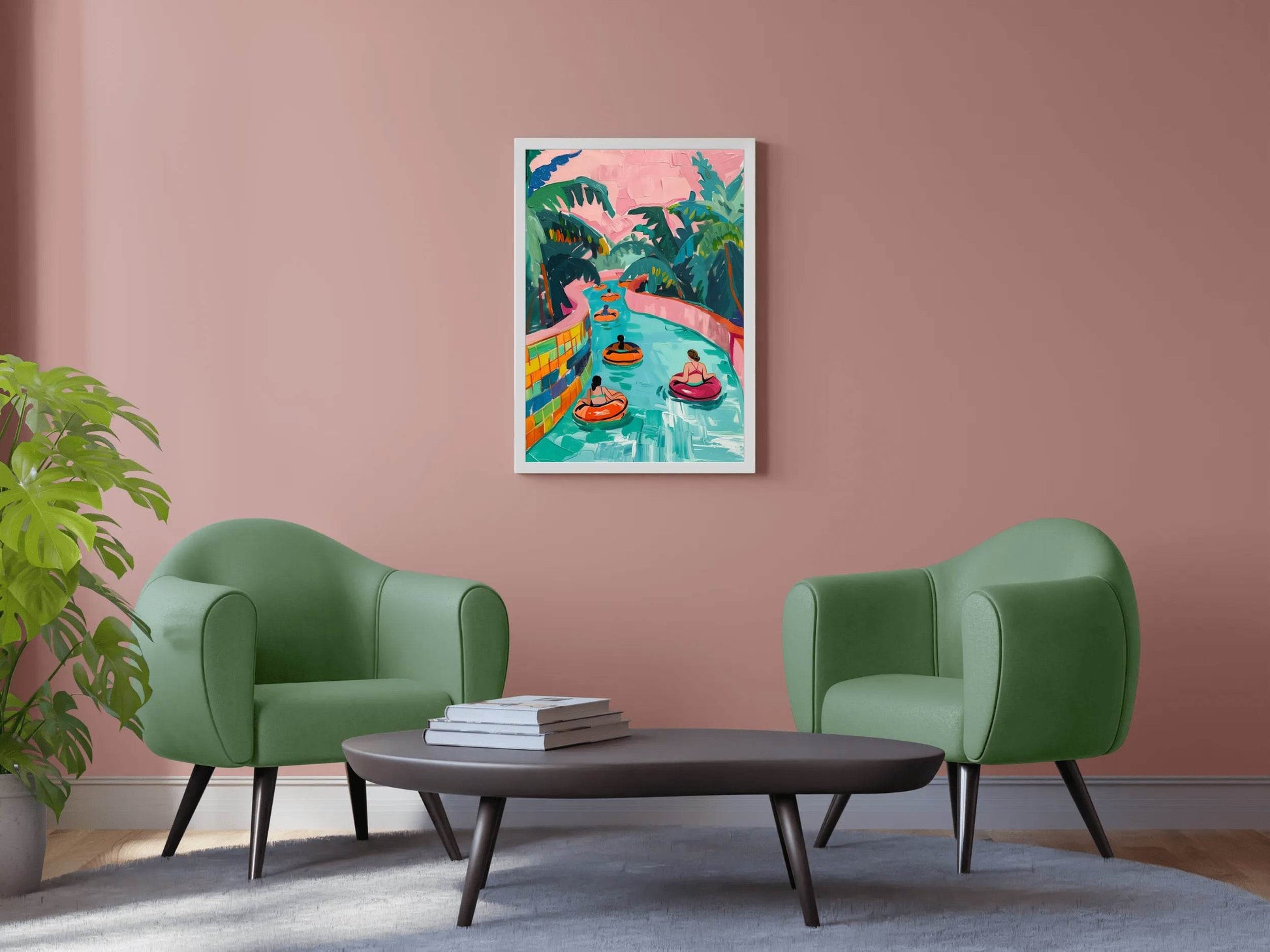 Painting of People in the Water with a Palm Tree Wall Art - beink online art store