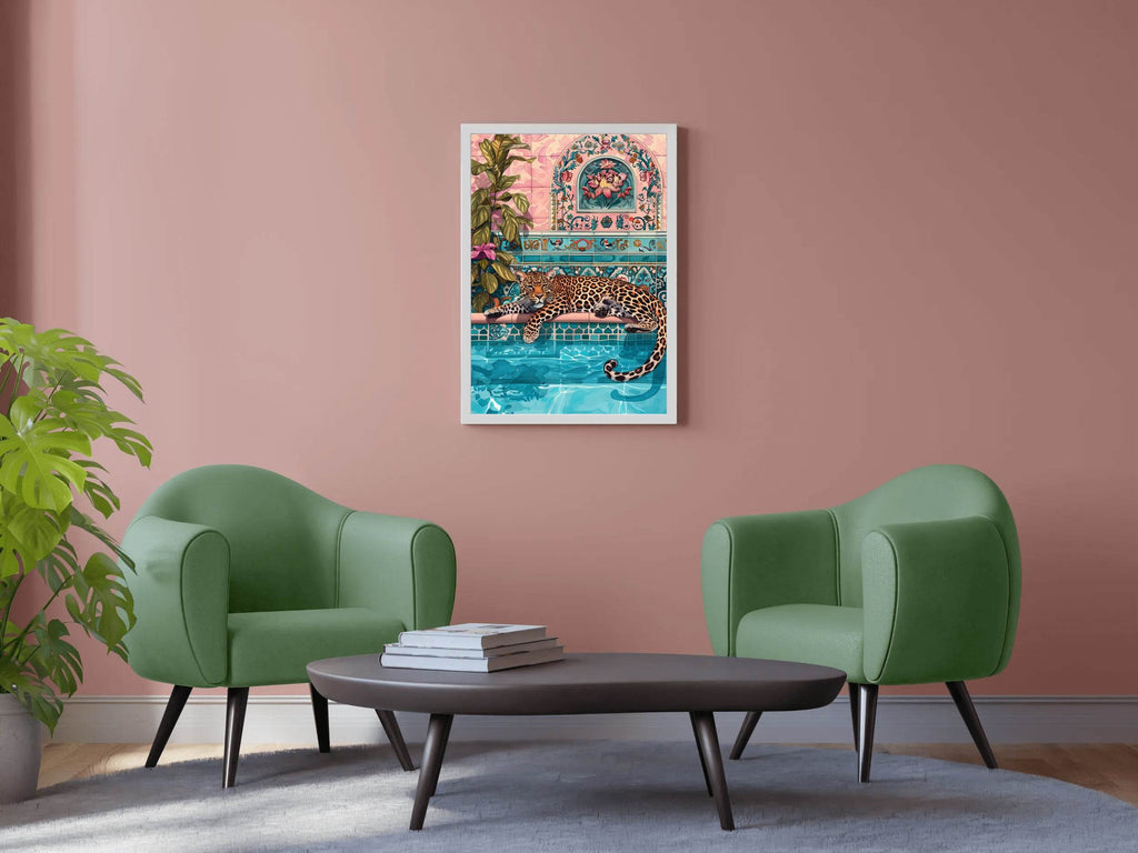 Painting of a Leopard Near Pool with Plants - beink online art store