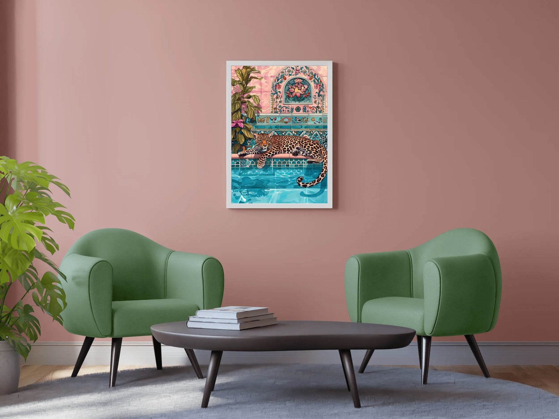 Painting of a Leopard Near Pool with Plants - beink online art store