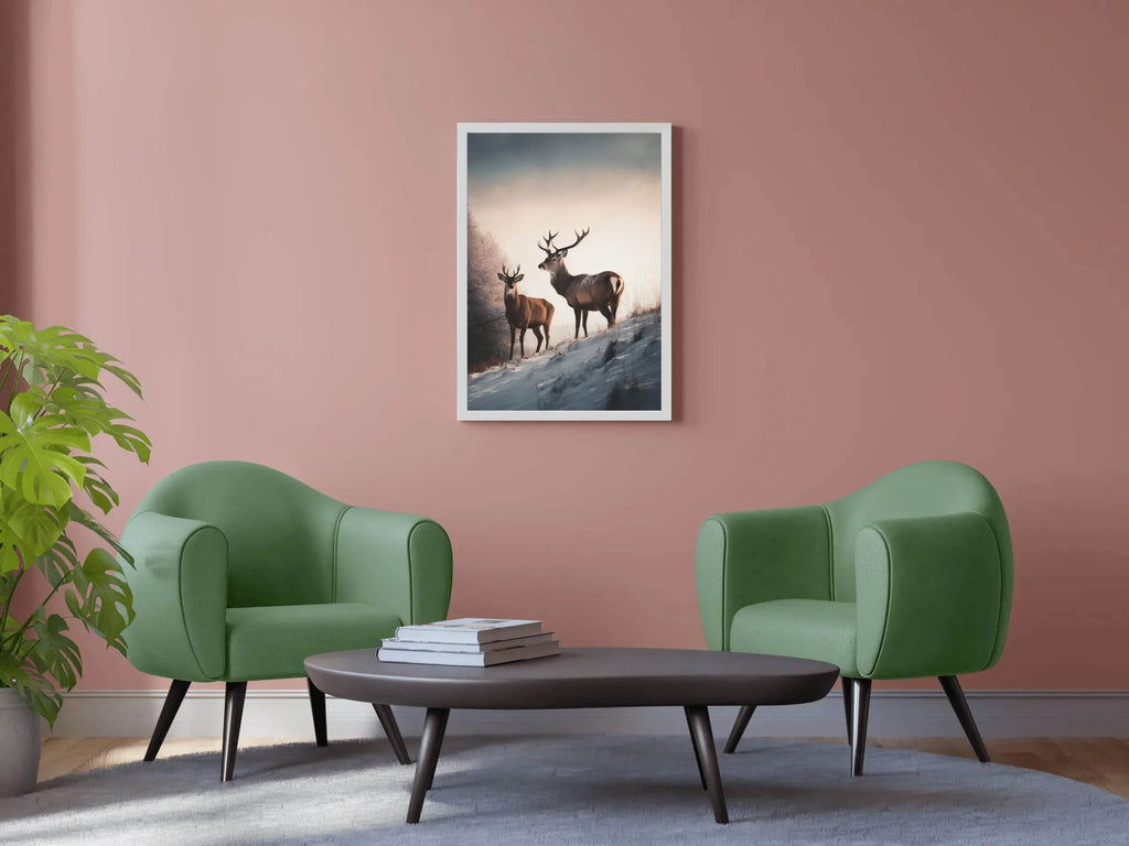 Pair of Red Deer Standing in Snow Wall Art - beink online art store