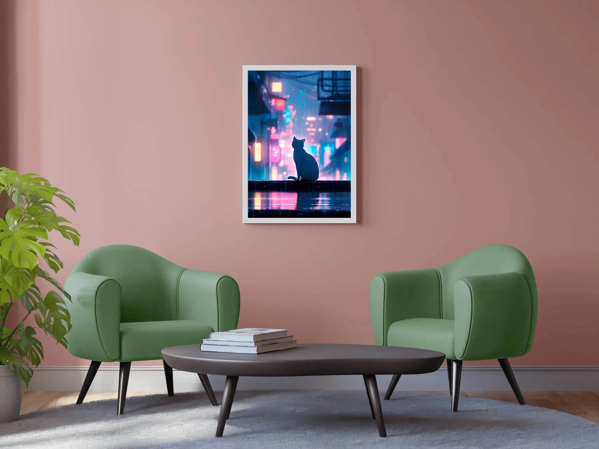 Cat In Cyberpunk City Anime Wall Art - beink online art store