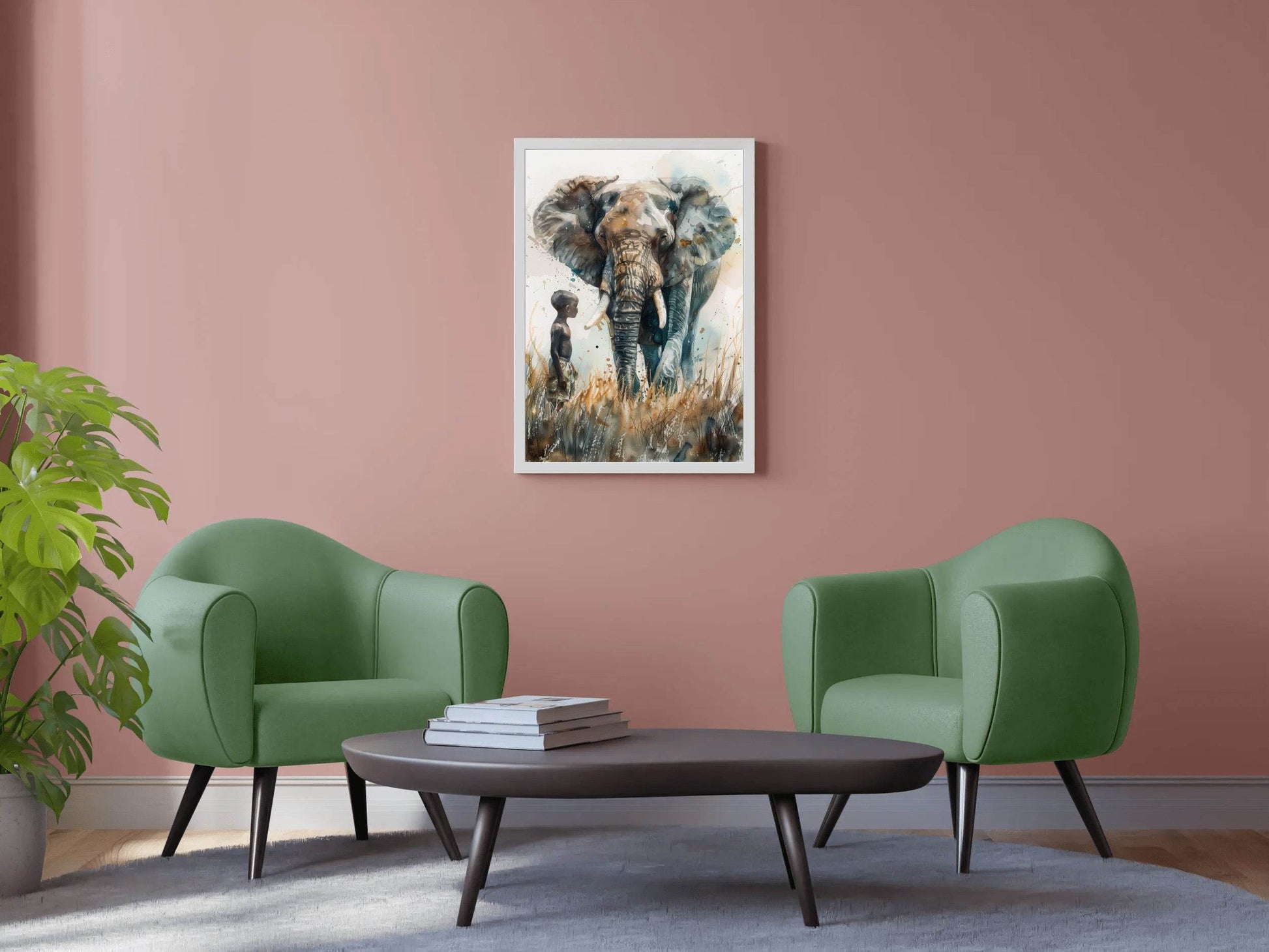 Painting of an Elephant With a Kid Wall Art - beink online art store