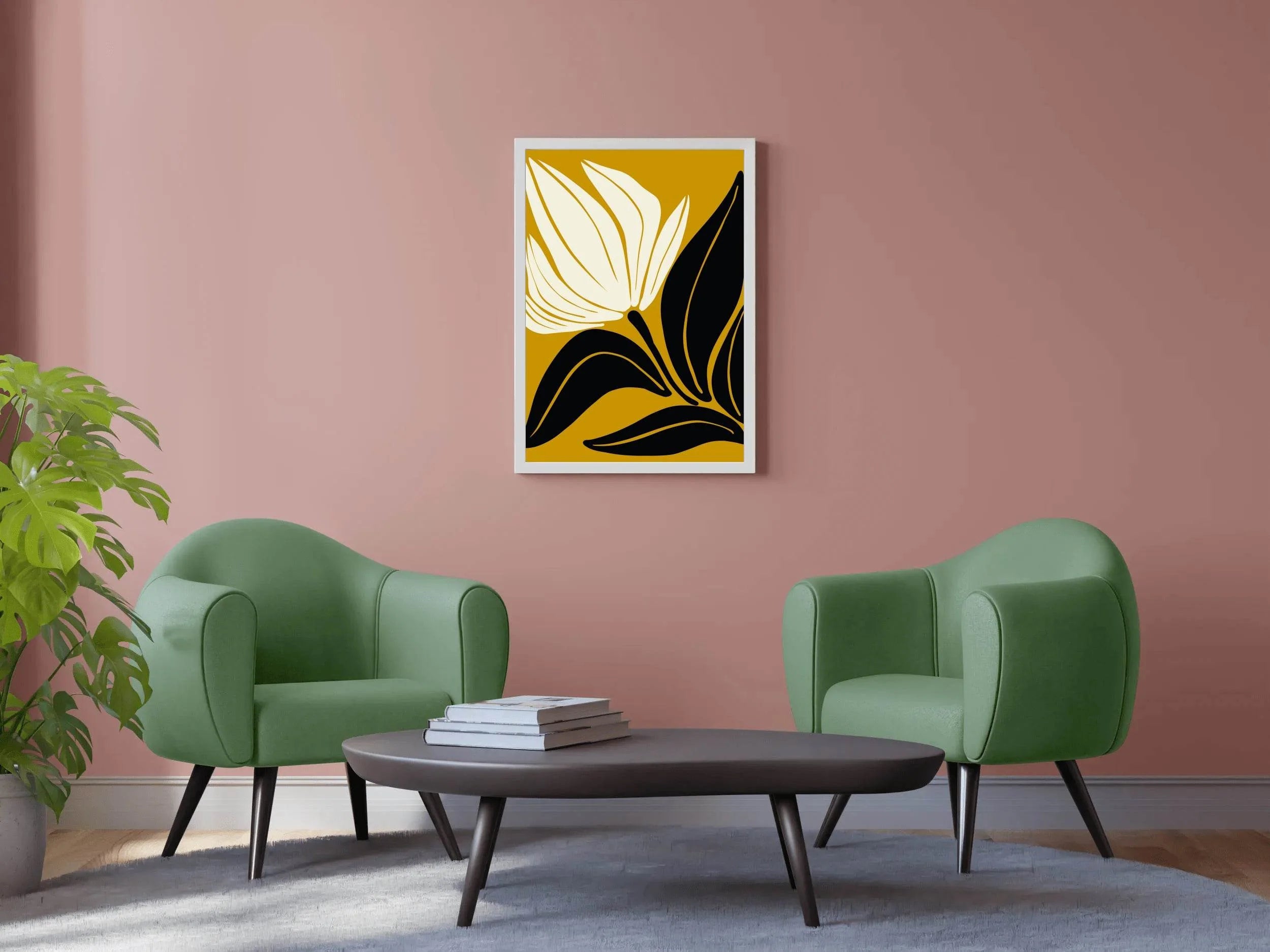 Stylized Flower Black and White on Gold ArtWork - beink online art store