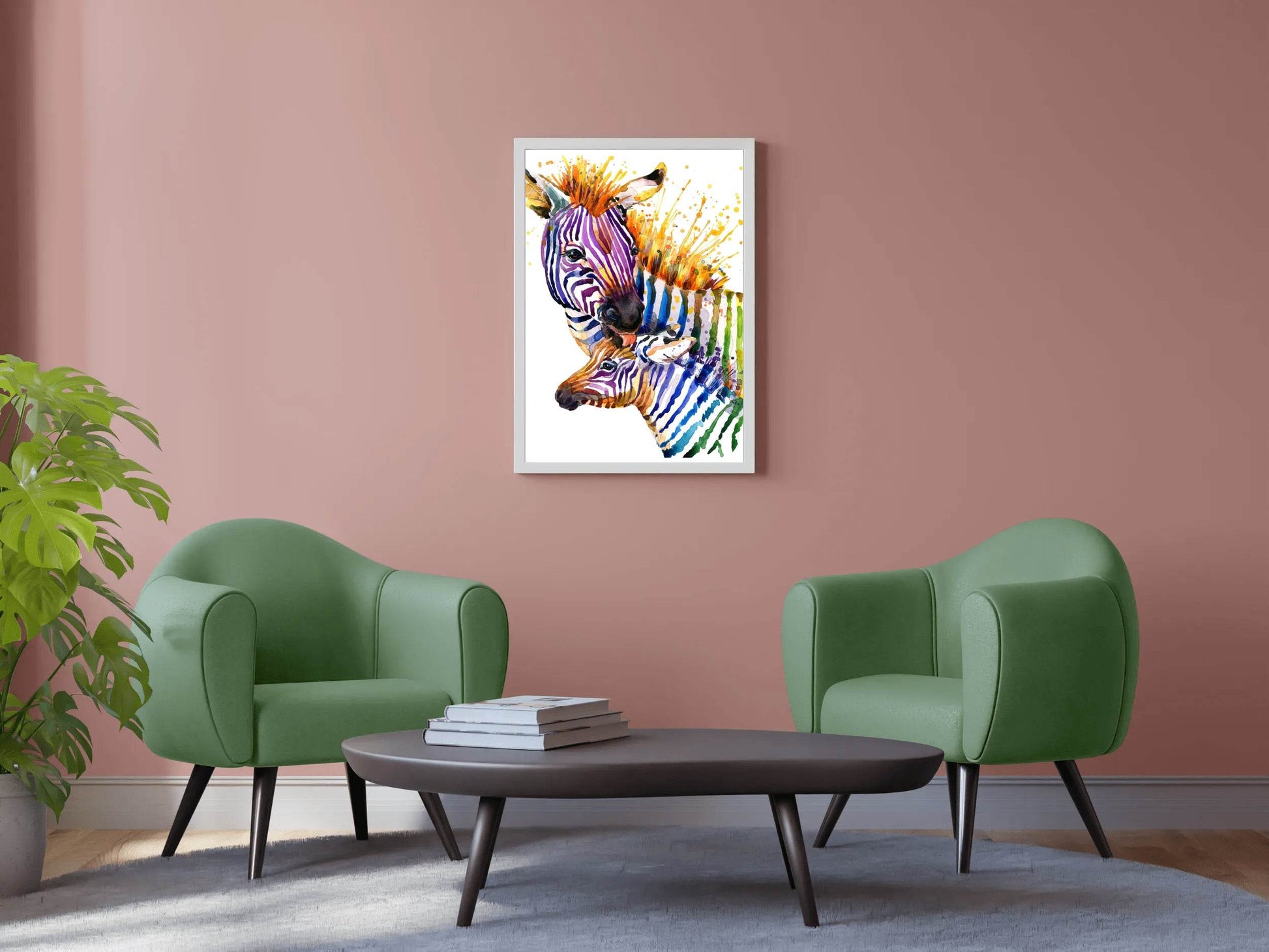 Watercolor Painting of Zebra and Foal - beink online art store
