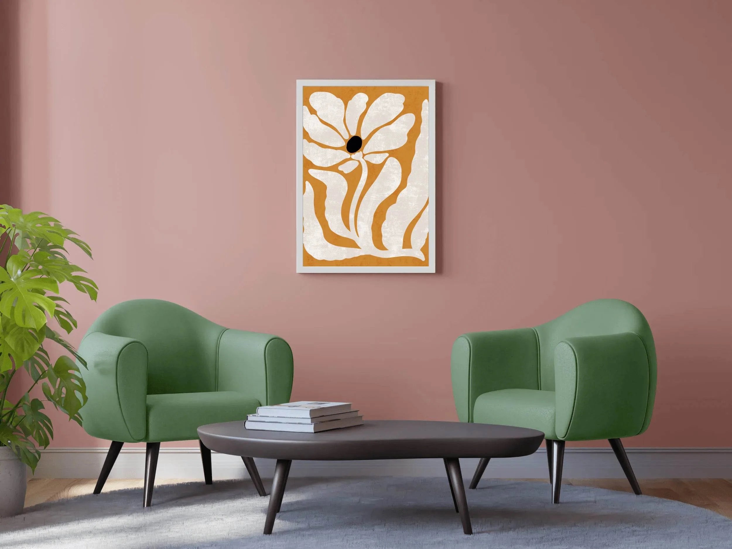 Stylized White Flower with a Black Center ArtWork - beink online art store