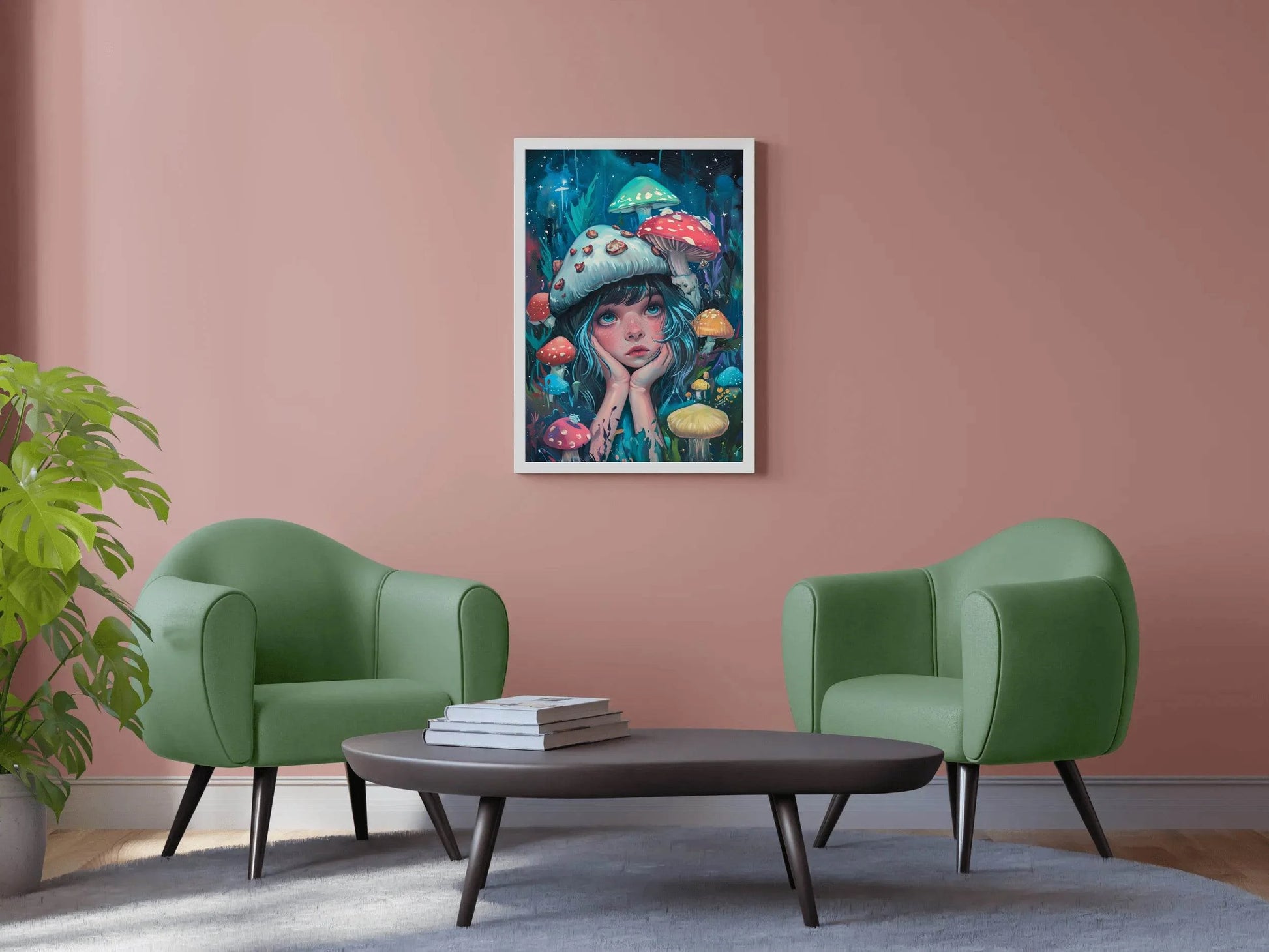 Anime Girl Colorful Style With Mushroom Wall Art - beink online art store
