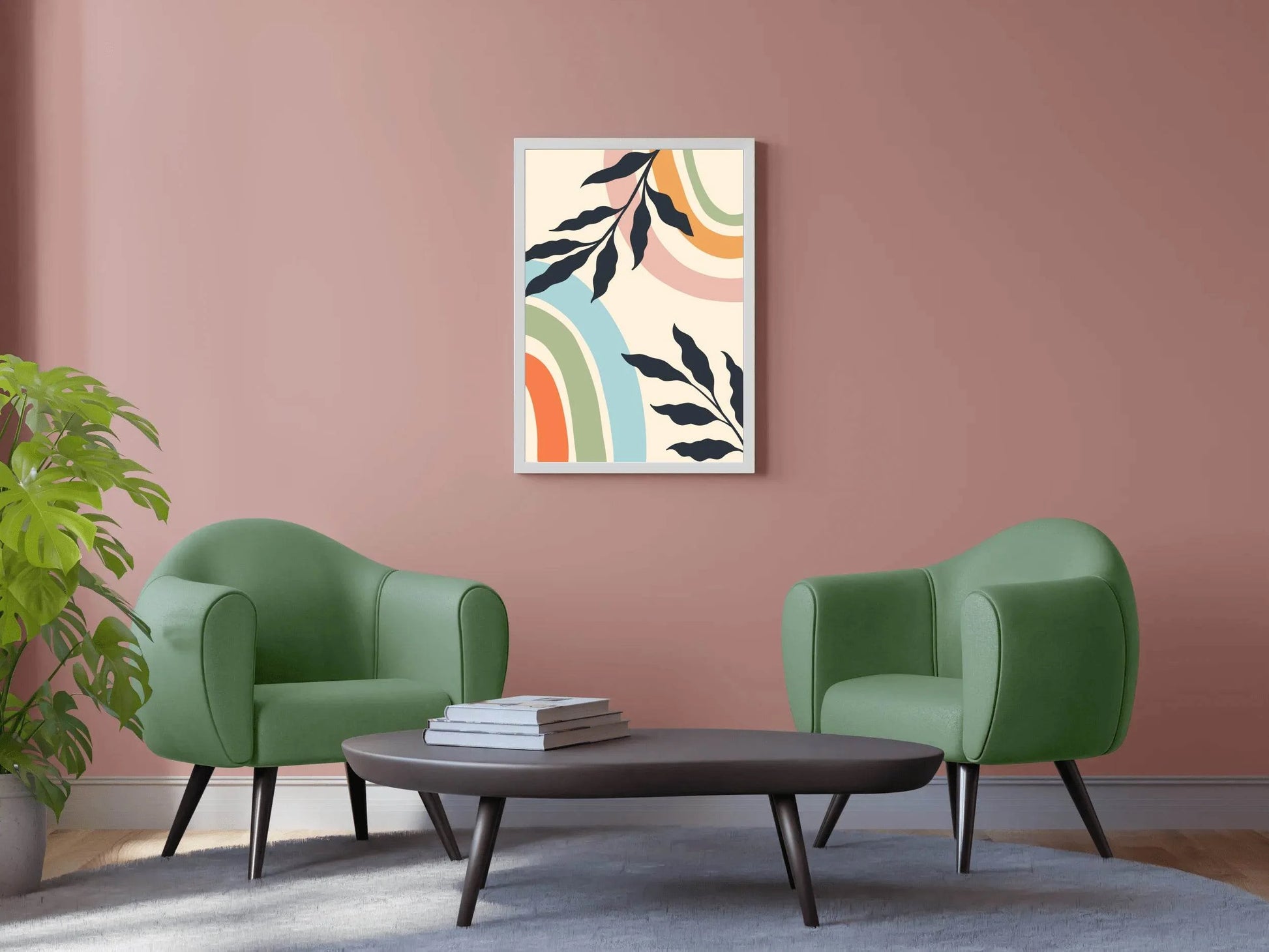Abstract Rainbow Design Minimalist Leaves ArtWork - beink online art store