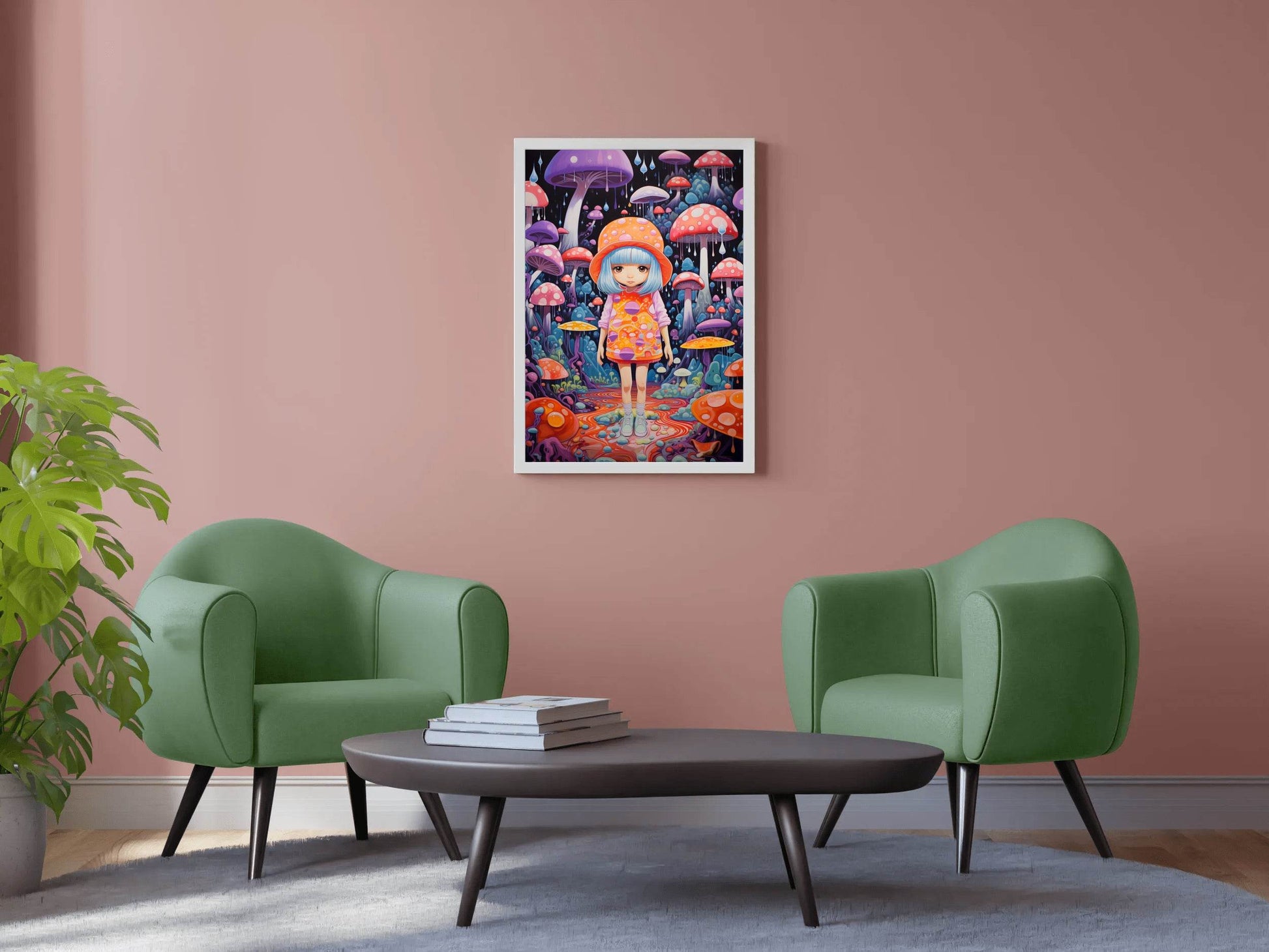 Colorful Retro girl with long hair and a hat Wall Art - beink online art store