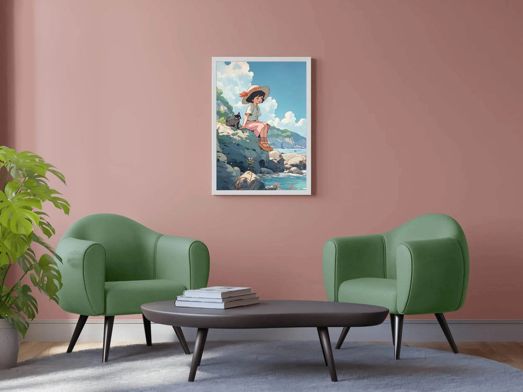 Vietnamese Girl Sitting on Rock Anime Wall Art - beink online art store