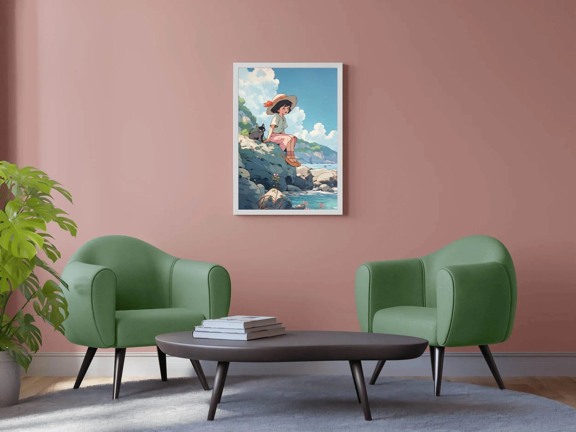 Vietnamese Girl Sitting on Rock Anime Wall Art - beink online art store