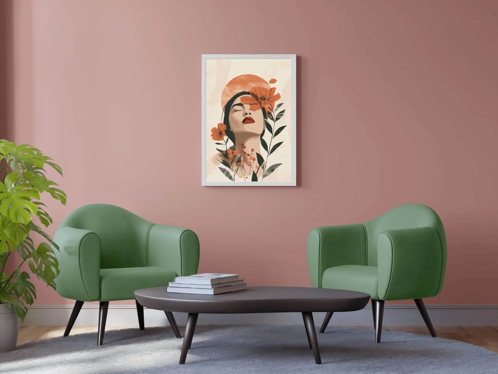 Digital Illustration of a Woman's Face With Flowers - beink online art store