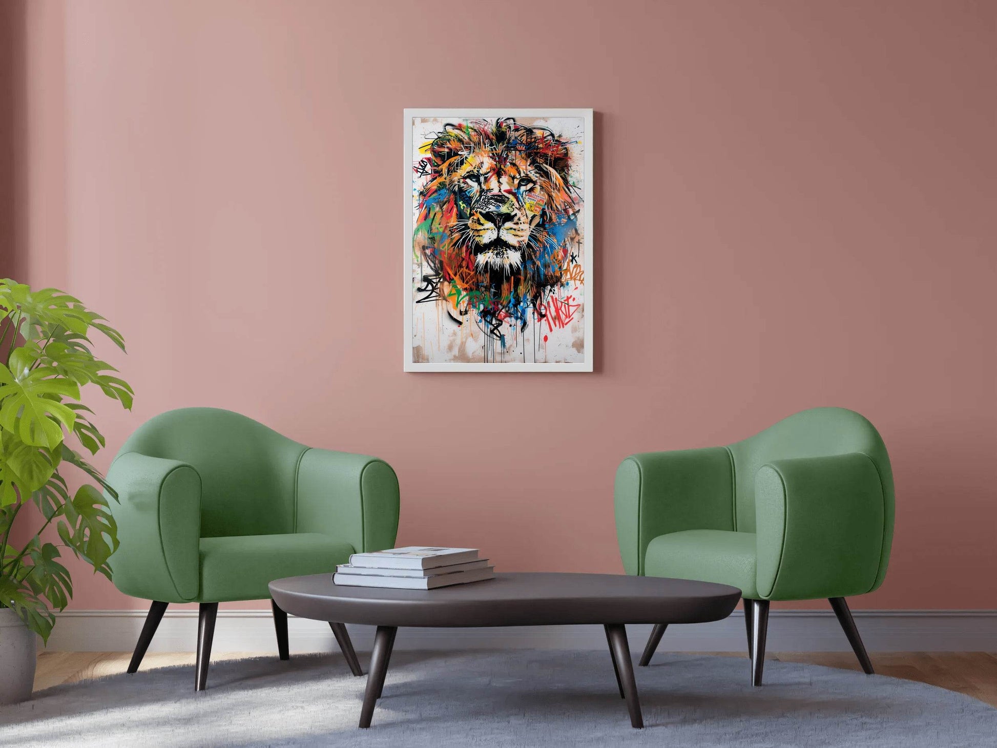 Painting of a Lion With Colorful Paint Wall Art - beink online art store