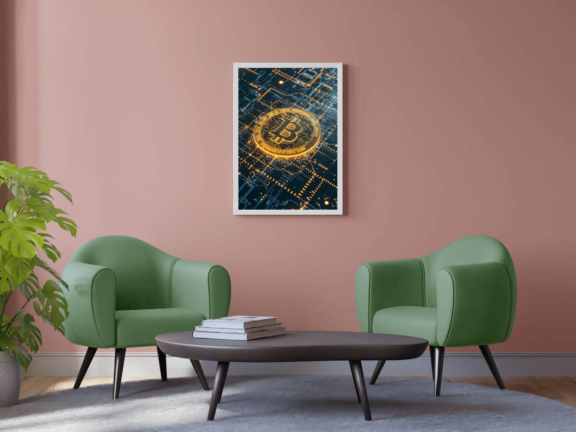 Digital Bitcoin Golden Logo Wall Art - beink online art store