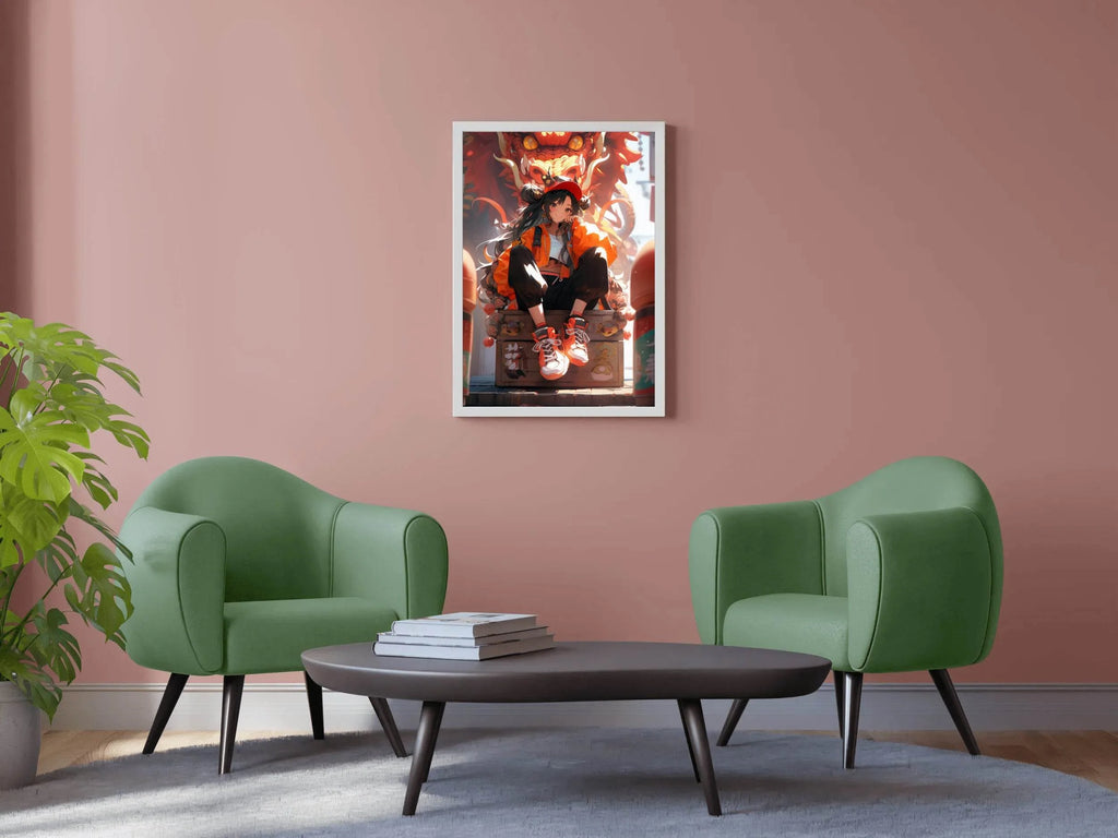 Anime Character with Dragon illustration Anime Wall Art - beink online art store