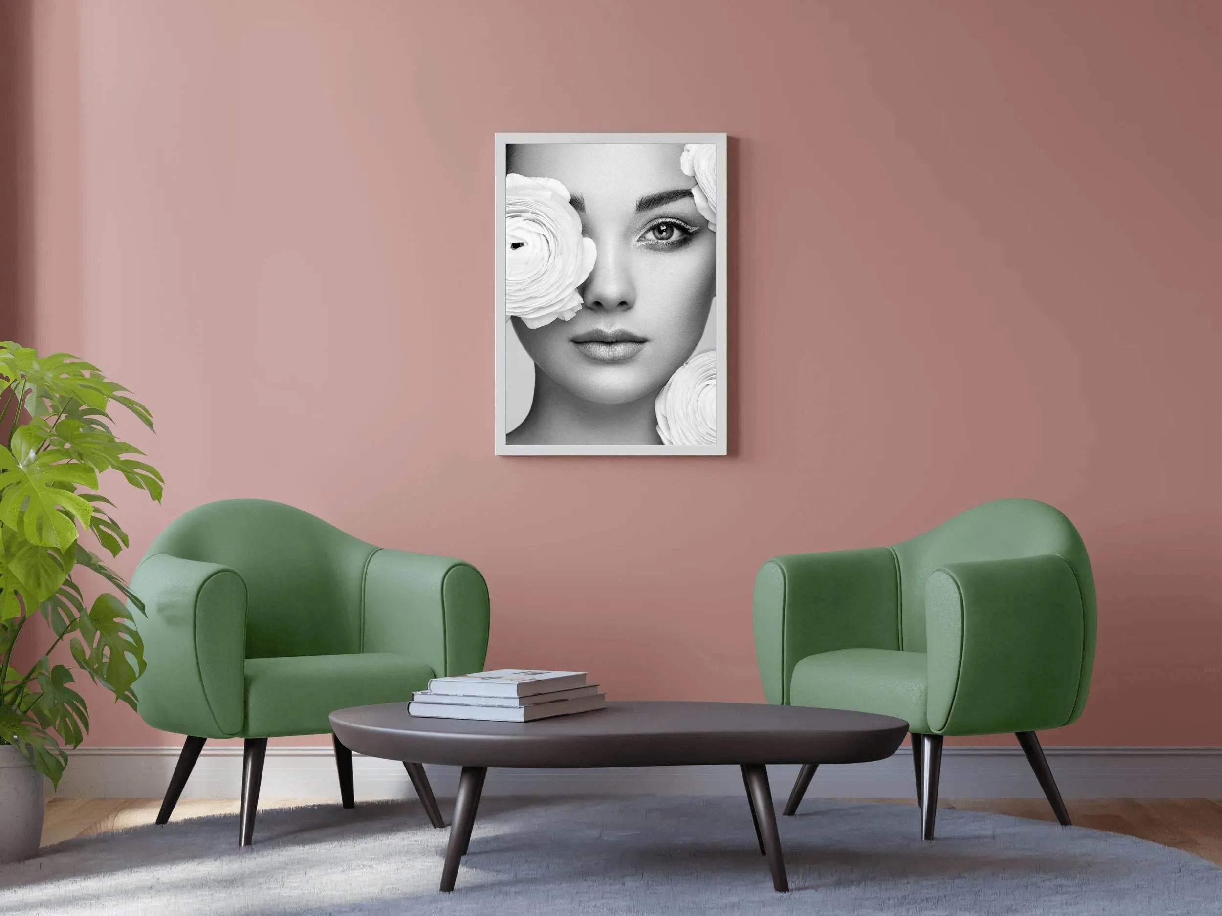 Beautiful Women Decorated With Flowers Black & White Wall Art - beink online art store