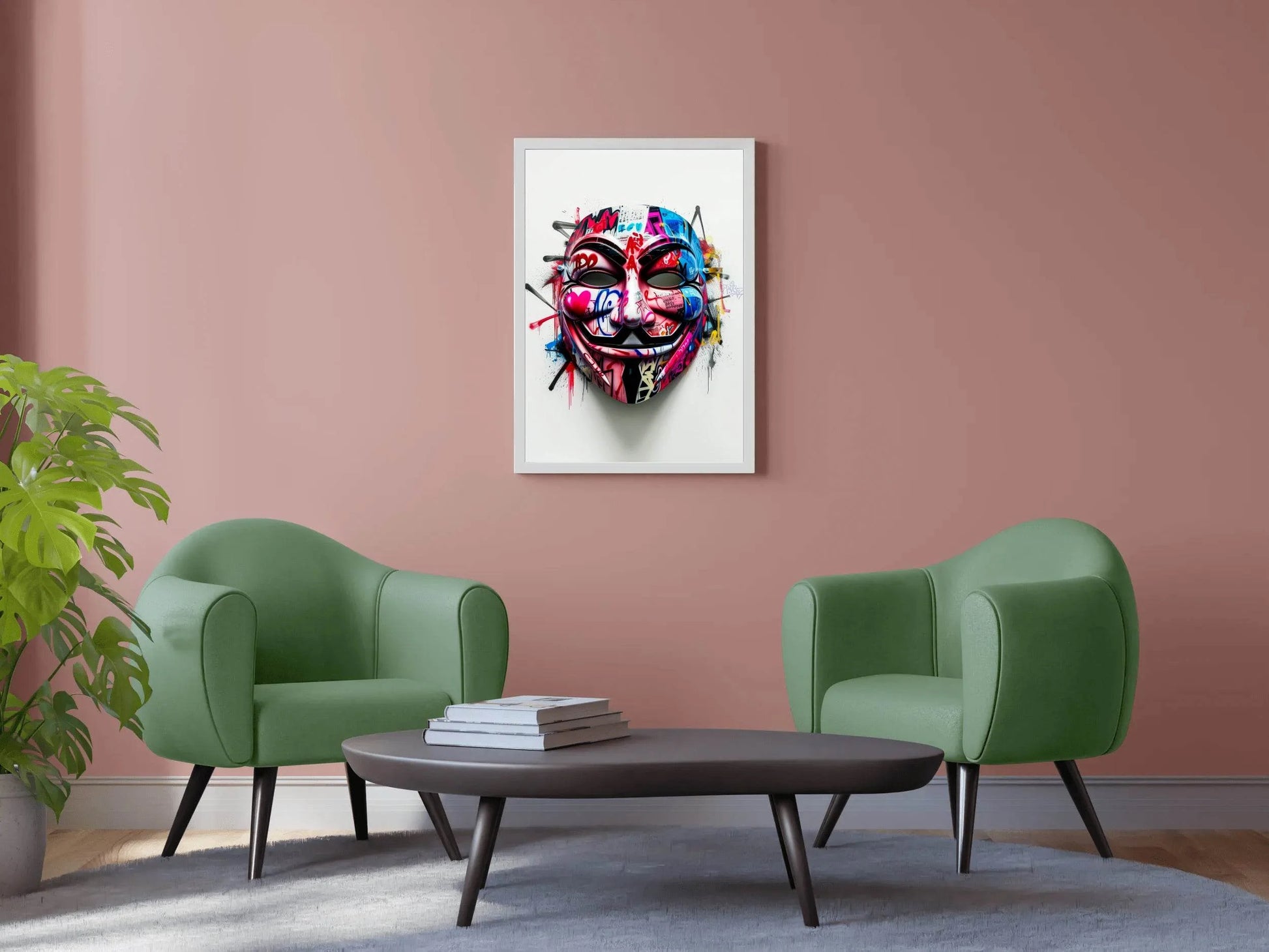 Graffiti-Covered Anonymous Mask Wall Art - beink online art store
