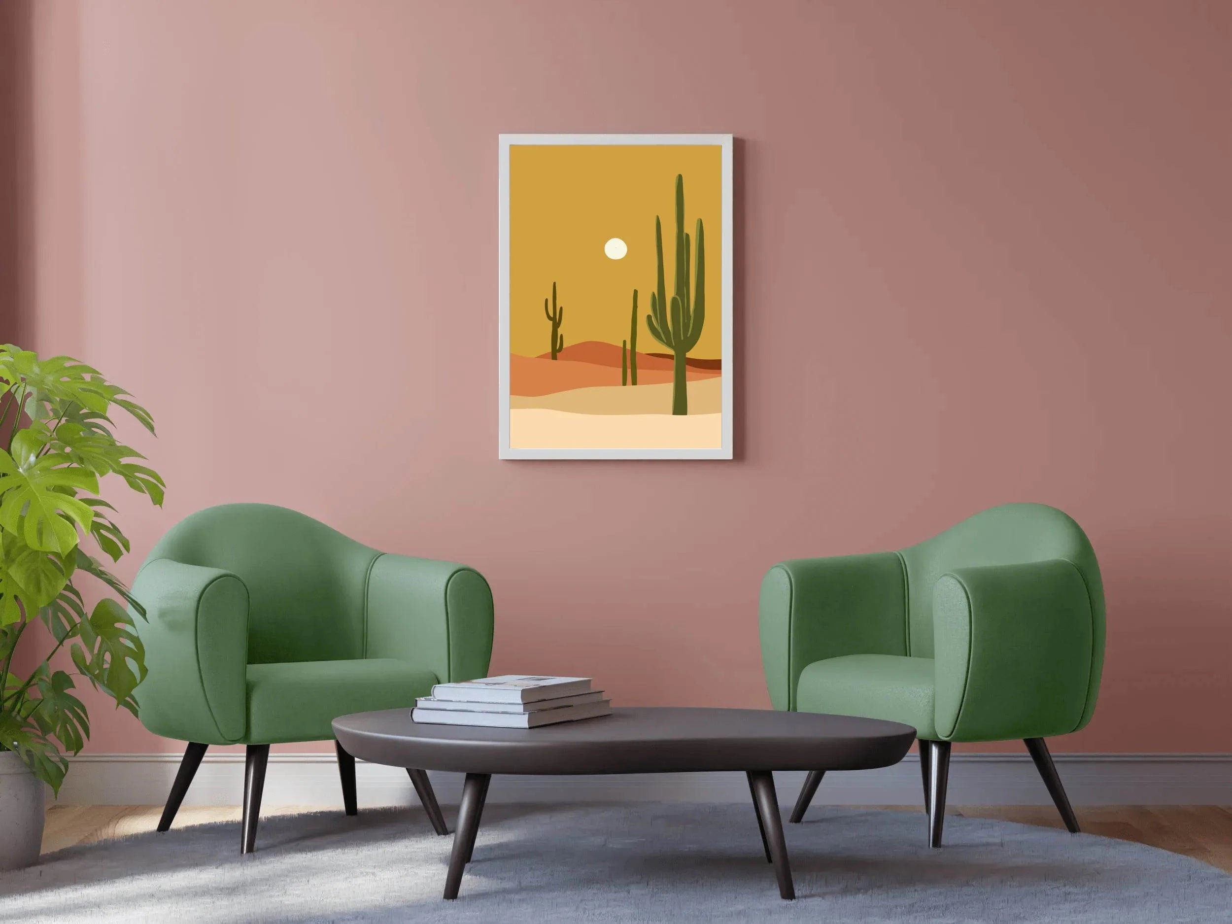 Desert Scene with Cactus and Moon ArtWork - beink online art store