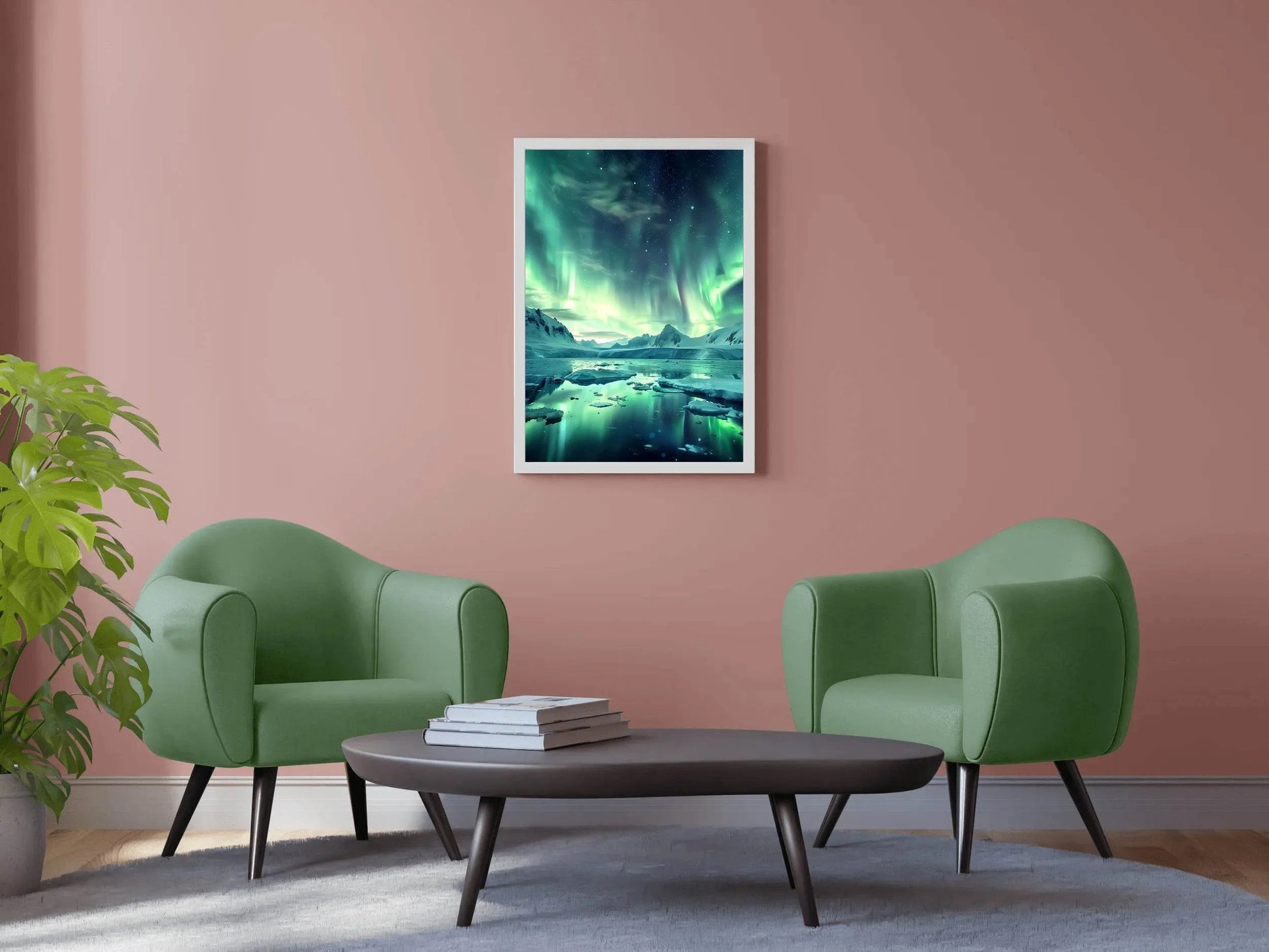 Green Northern Lights in the Sky Over Ice and Snow From lake Wall Art - beink online art store