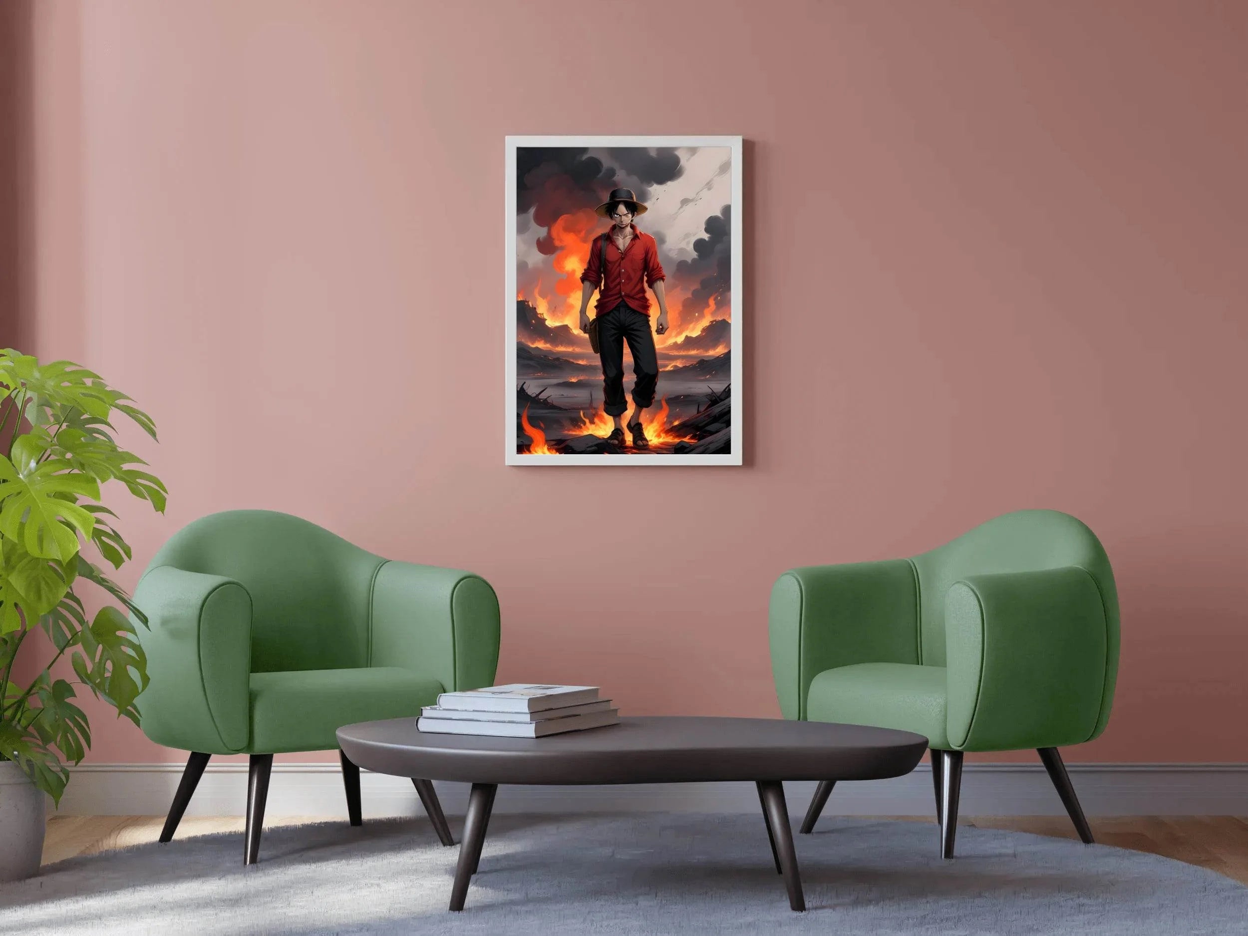 Monkey D. Luffy With Fire Background Anime Wall Art - beink online art store