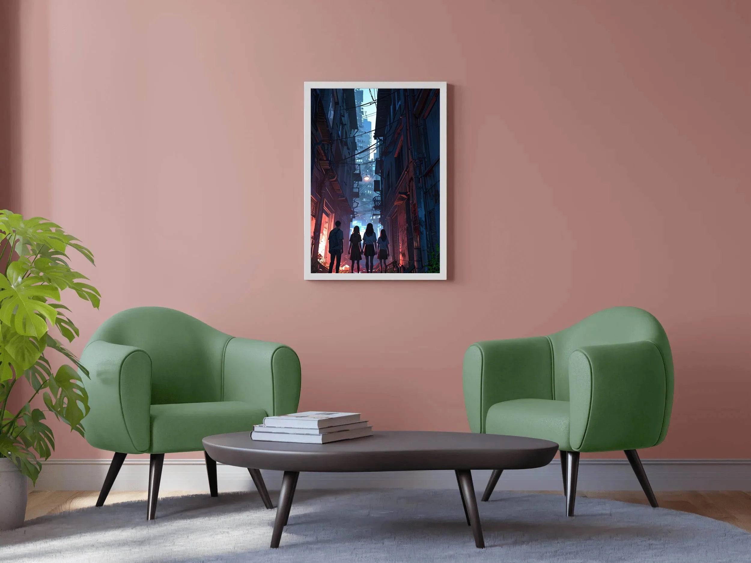 Friends In Night Alleyway Anime Wall Art - beink online art store