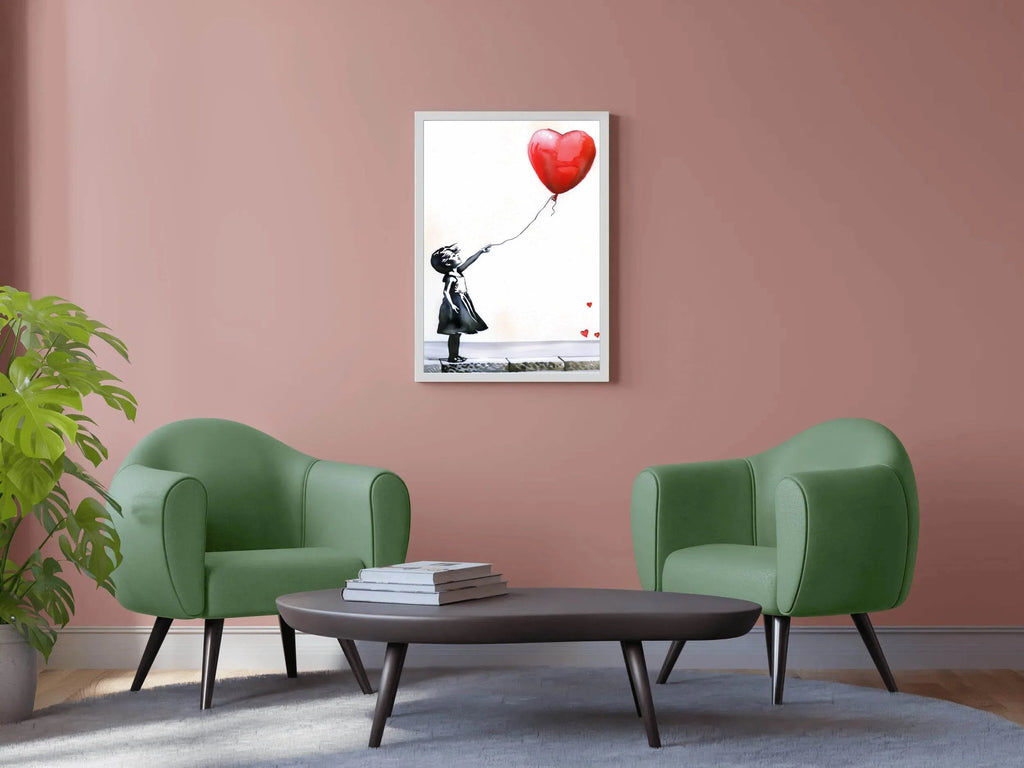 Girl Red Heart Shaped Balloon Wall Art - beink online art store