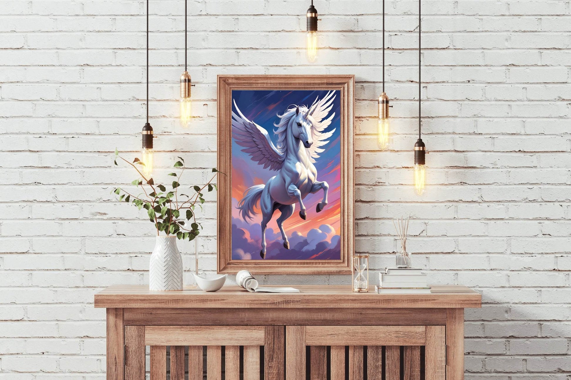 Painting of White Flying Unicorn Wall Art - beink online art store