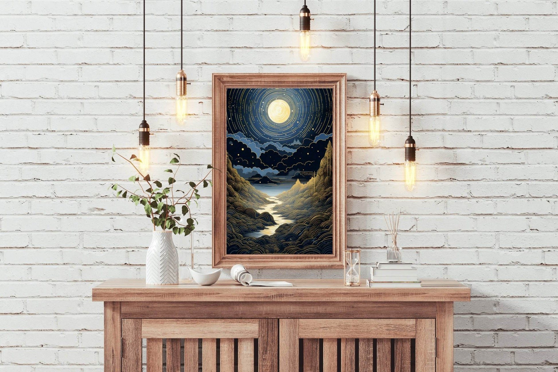 Starry Night Sky With Mountains And Stars Wall Art - beink online art store