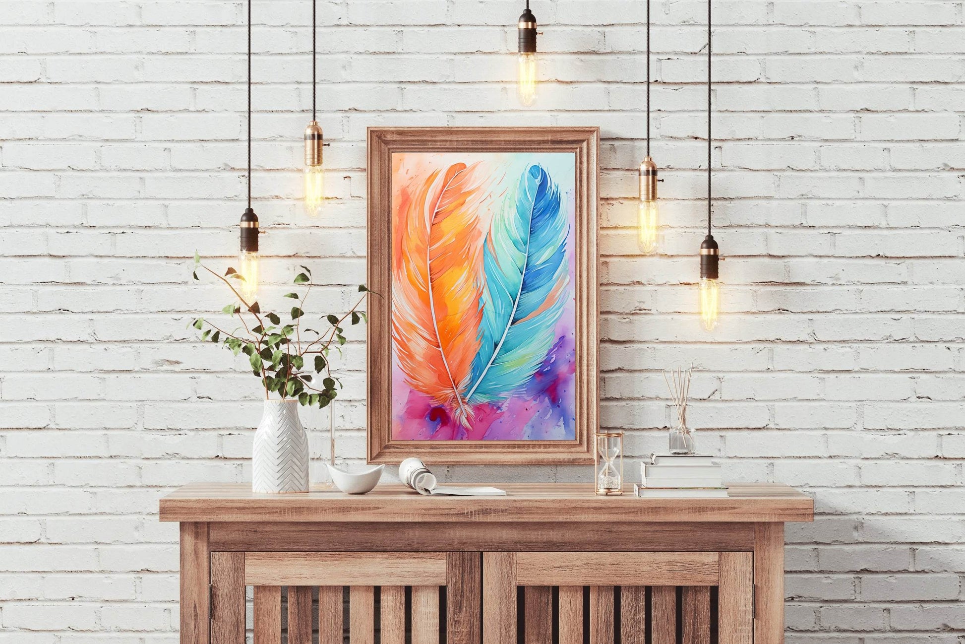 Painting Colored Feathers Wall Art - beink online art store