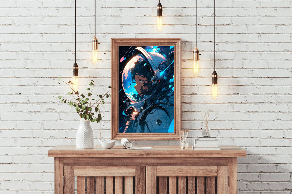 Anime Girl in Space Suit with Glowing Lights on Her Face Wall Art - beink online art store