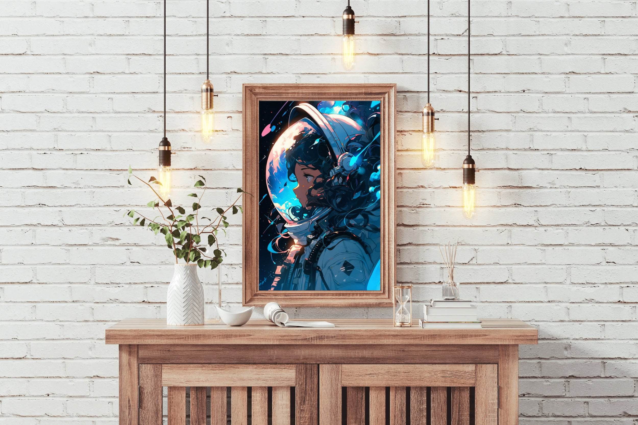 Anime Girl in Space Suit with Glowing Lights on Her Face Wall Art - beink online art store