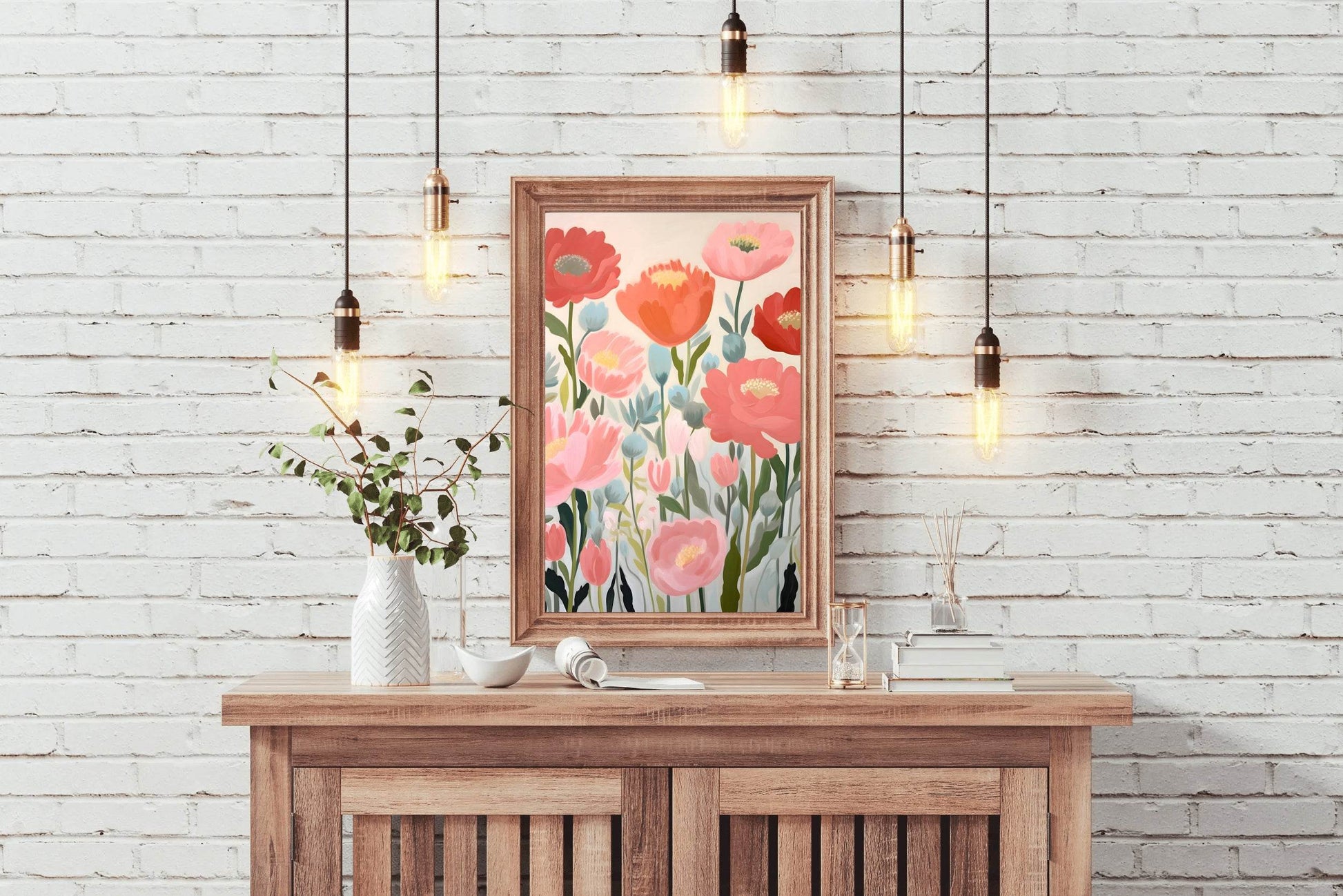 Watercolor Painting of Red and Pink Flowers - beink online art store