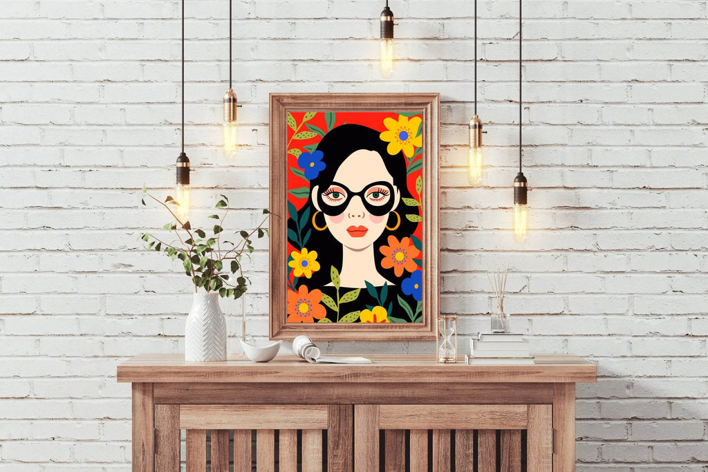 Painting Of a Girl With Glasses In Flowers Art - beink online art store