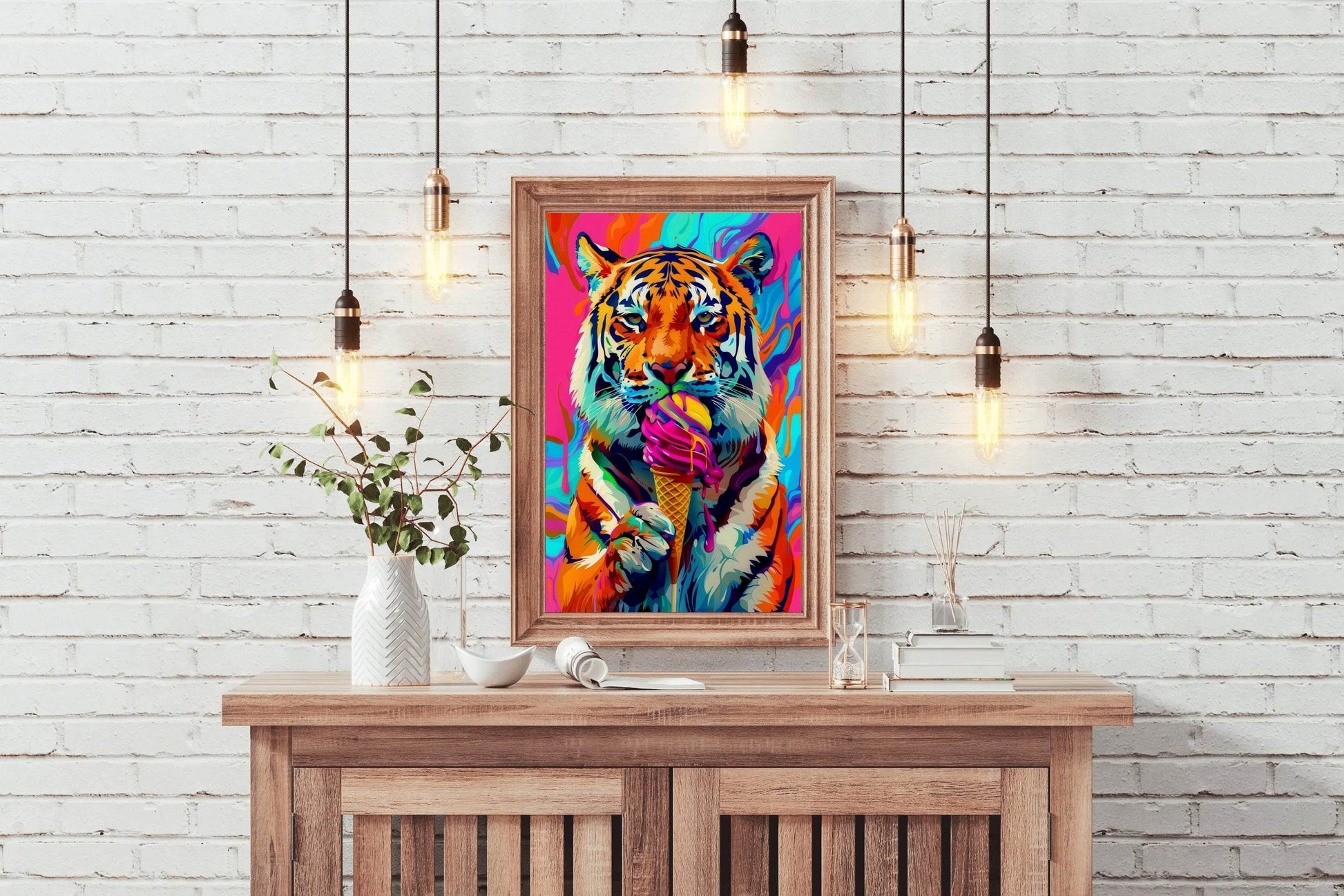 Tiger Enjoying a Colorful Treat Wall Art - beink online art store