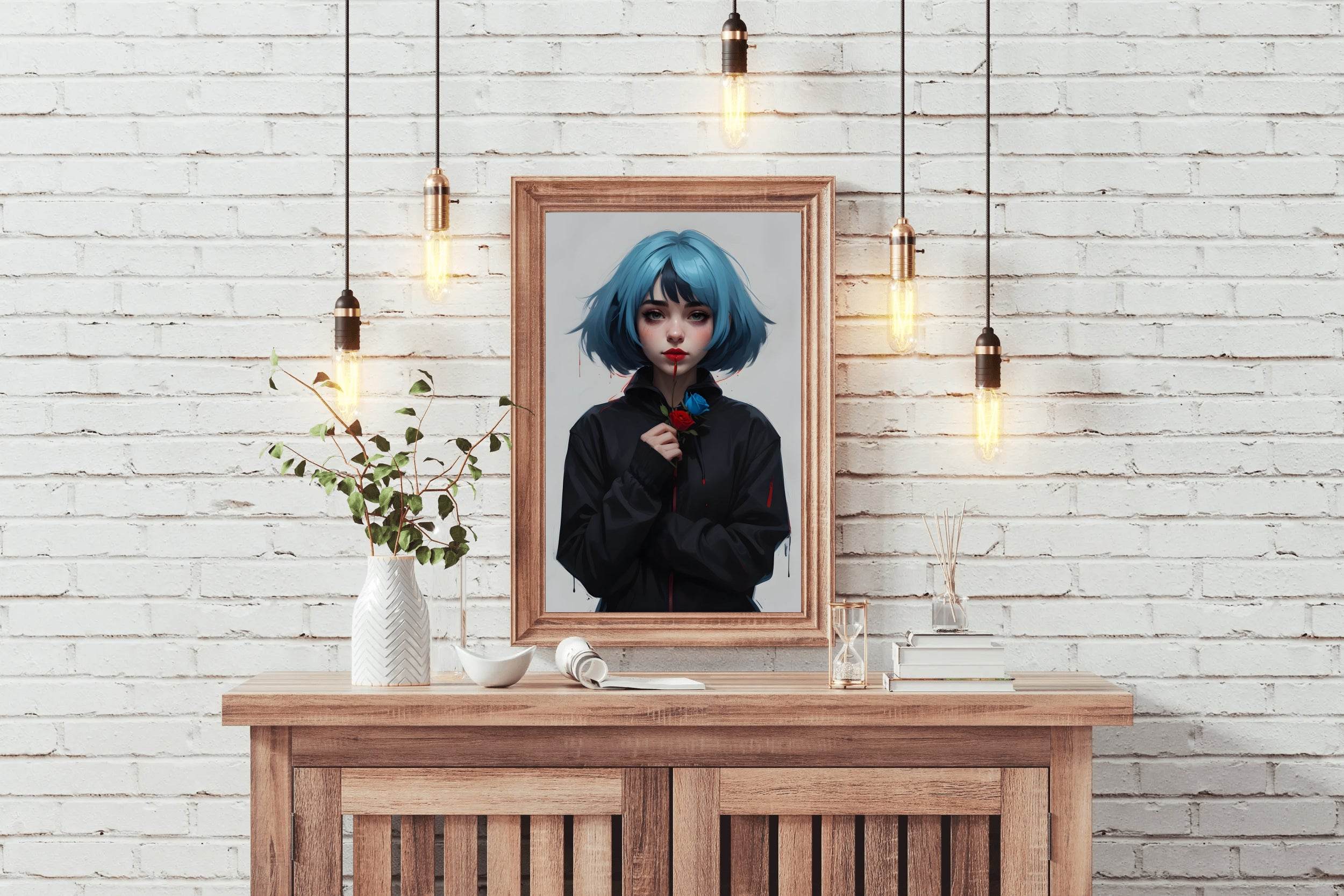 Anime Girl with Blue Hair Wall Art - beink online art store