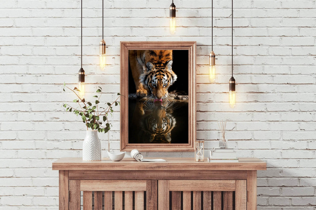 Bengal Tiger Drinking Water Animal Wall Art - beink online art store