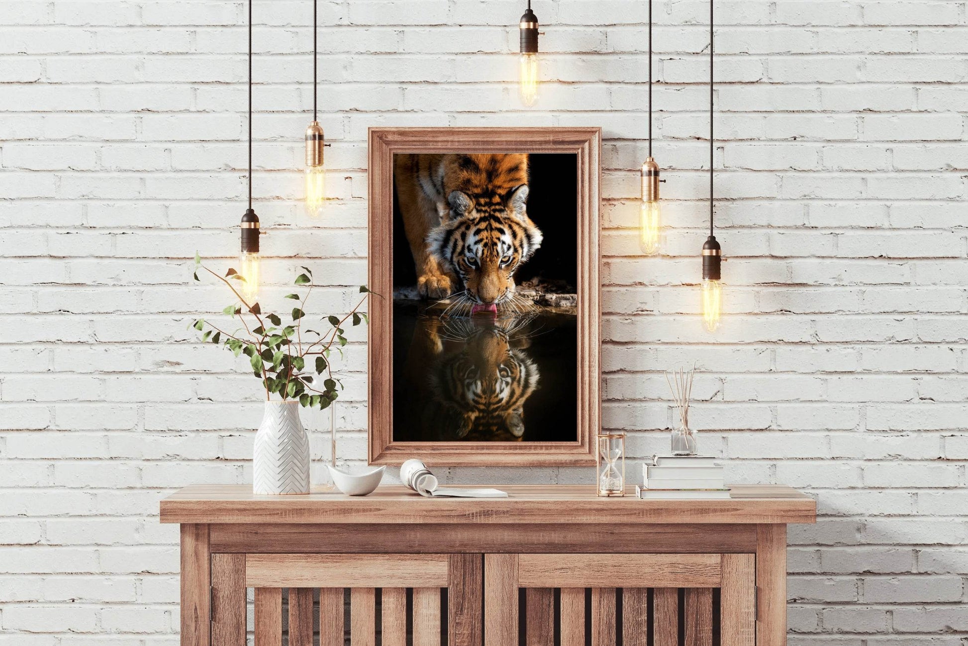 Bengal Tiger Drinking Water Animal Wall Art - beink online art store