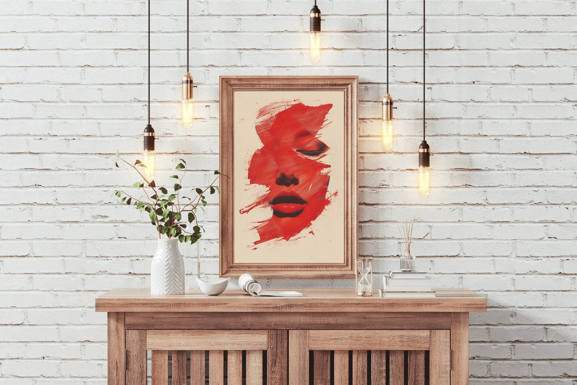 A Woman's Face In Red Wall Art - beink online art store