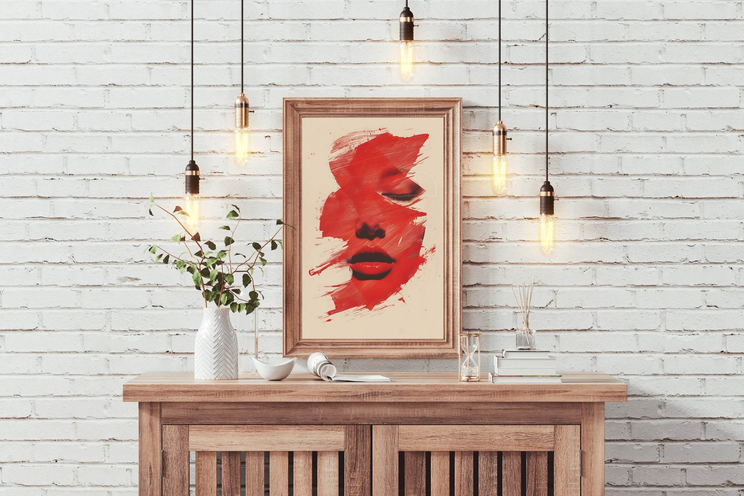 A Woman's Face In Red Wall Art - beink online art store