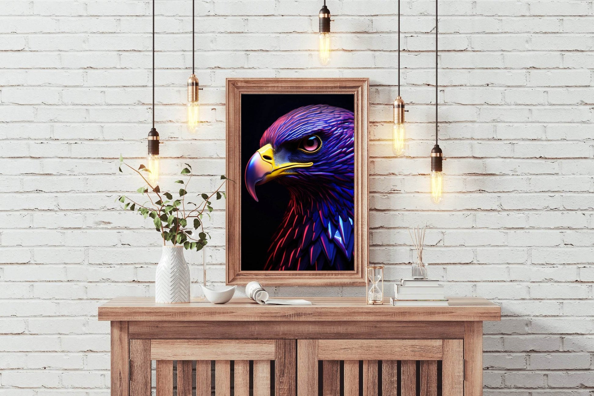 Golden Eagle Painted Blue and Pink Bird Wall Art - beink online art store