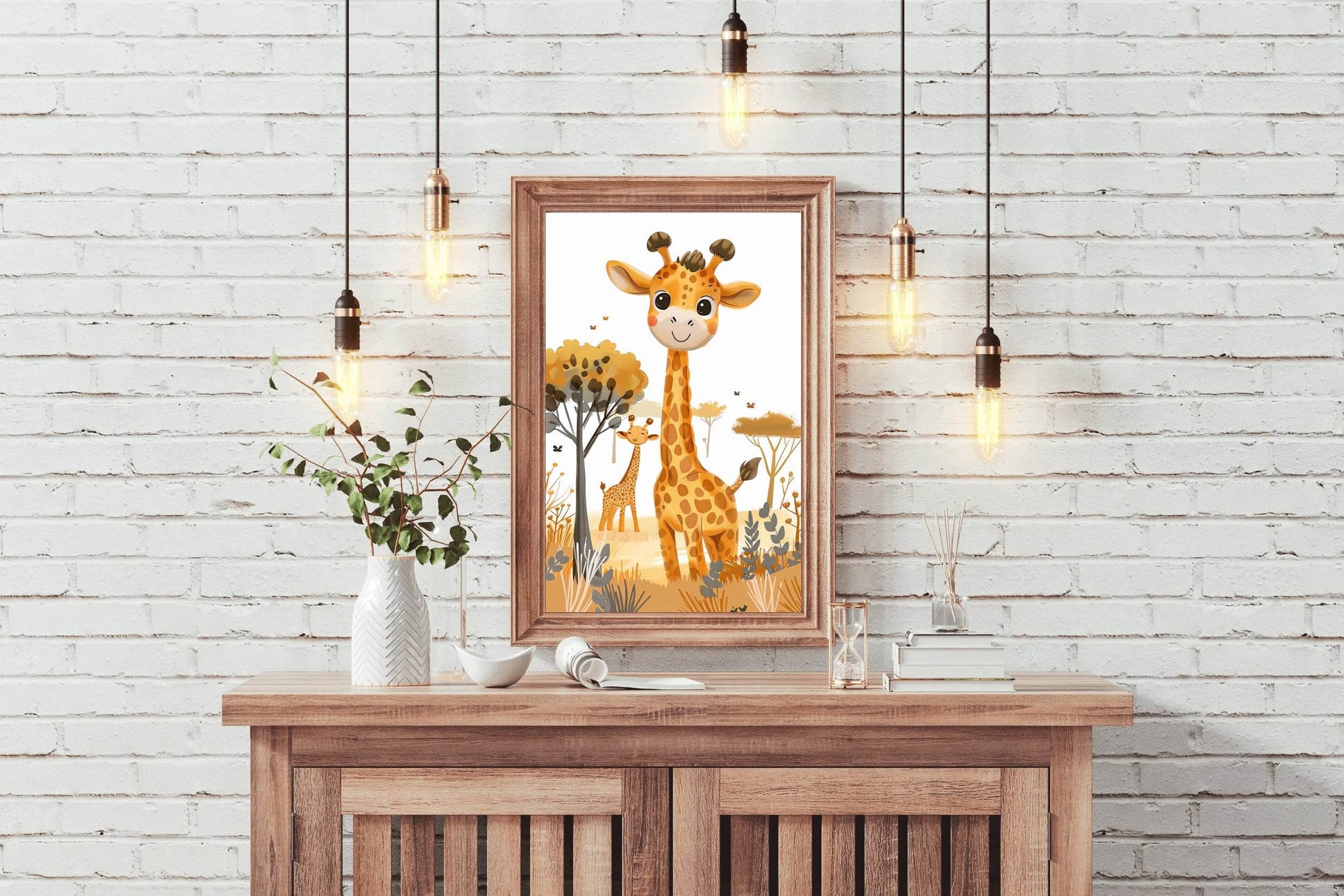 Cute Cartoon Giraffes in a Colorful Landscape With Trees - beink online art store