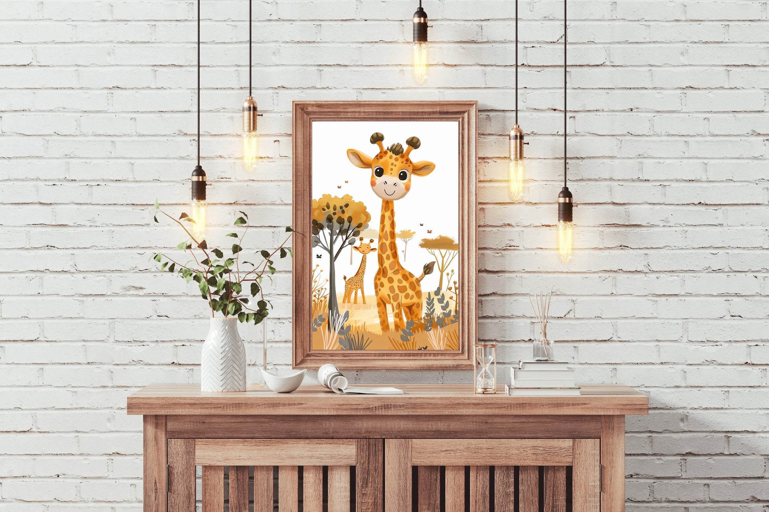 Cute Cartoon Giraffes in a Colorful Landscape With Trees - beink online art store
