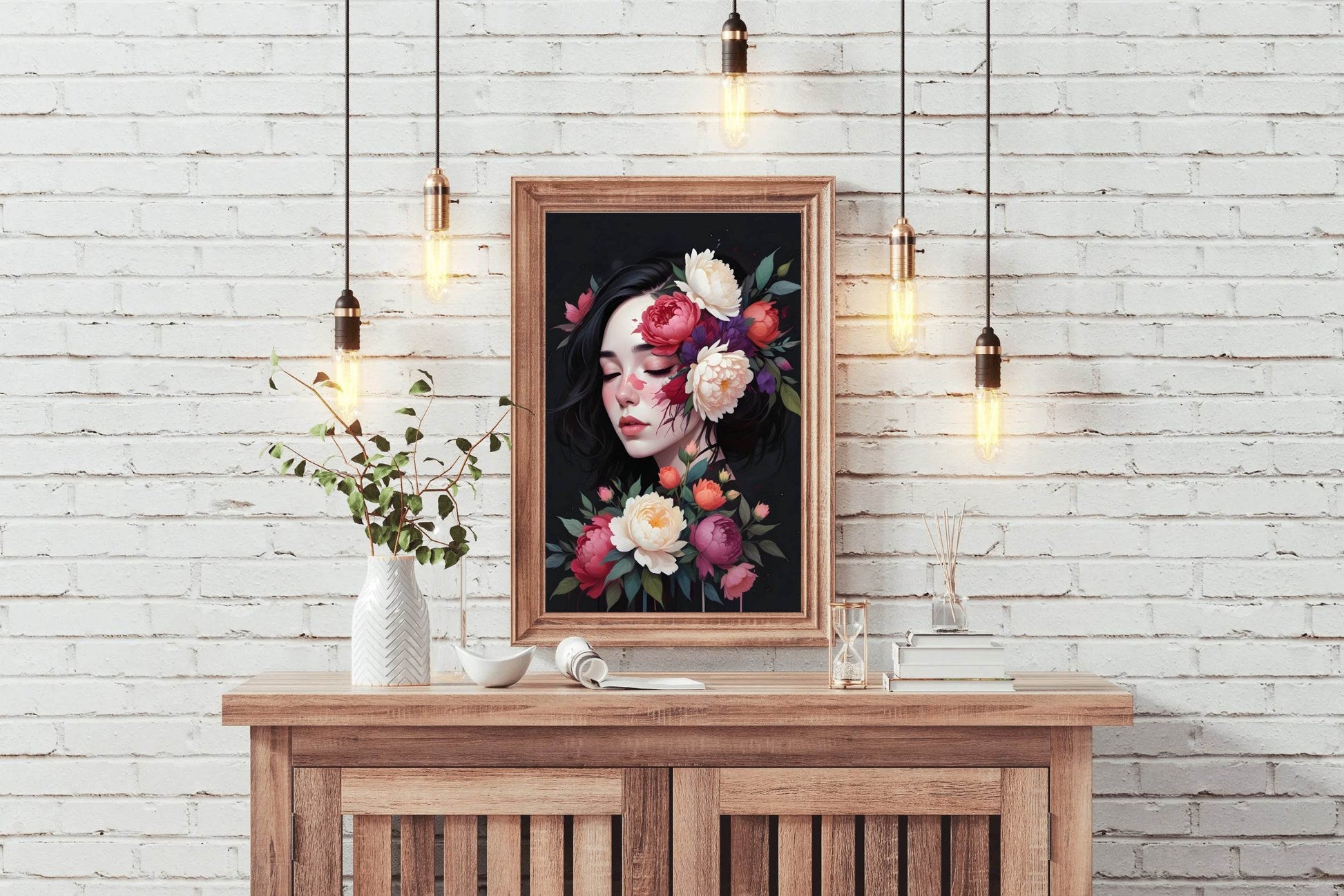 Kawaii Girl with Flowers Asian Style Anime Wall Art - beink online art store