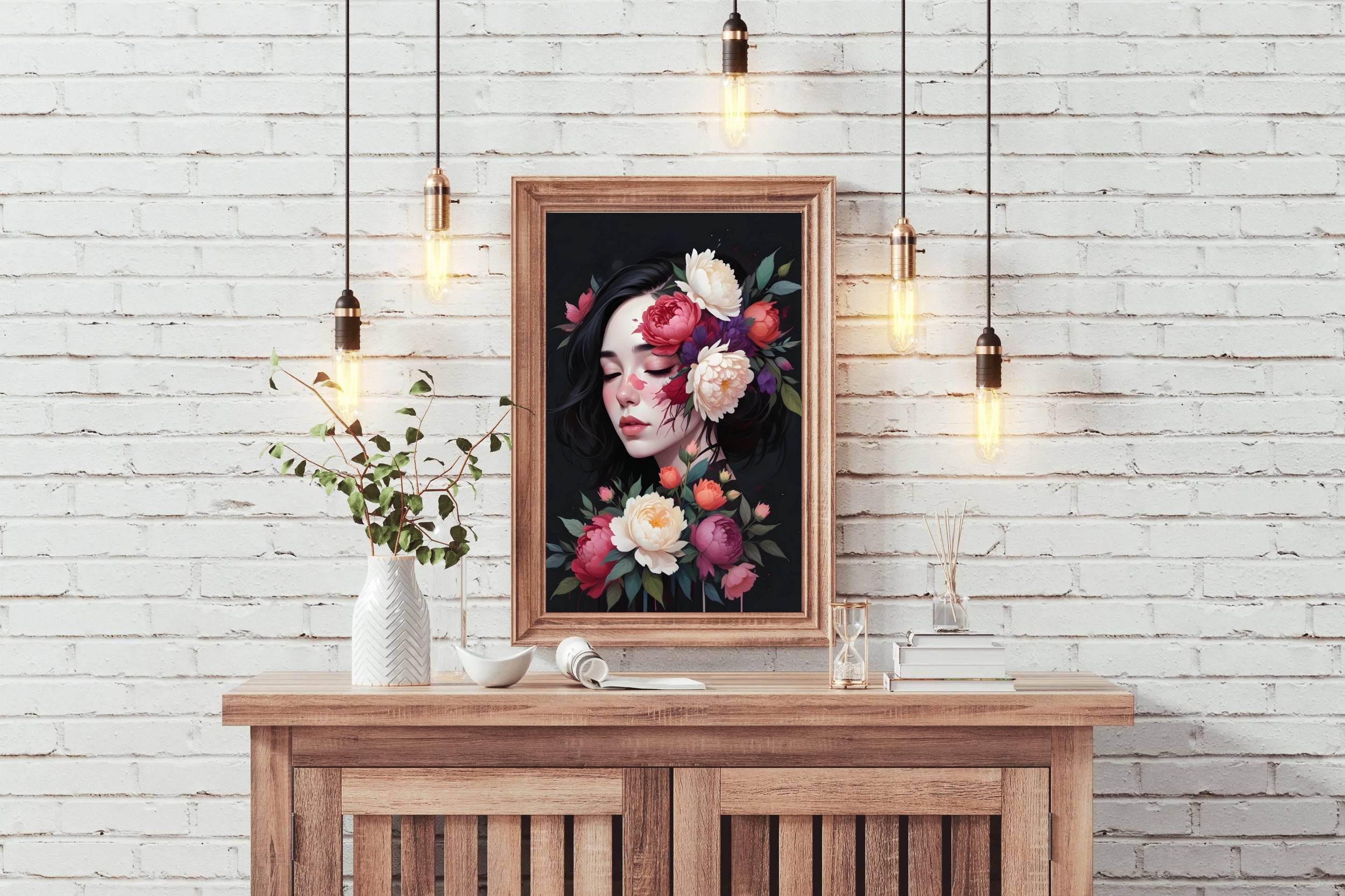 Kawaii Girl with Flowers Asian Style Anime Wall Art - beink online art store
