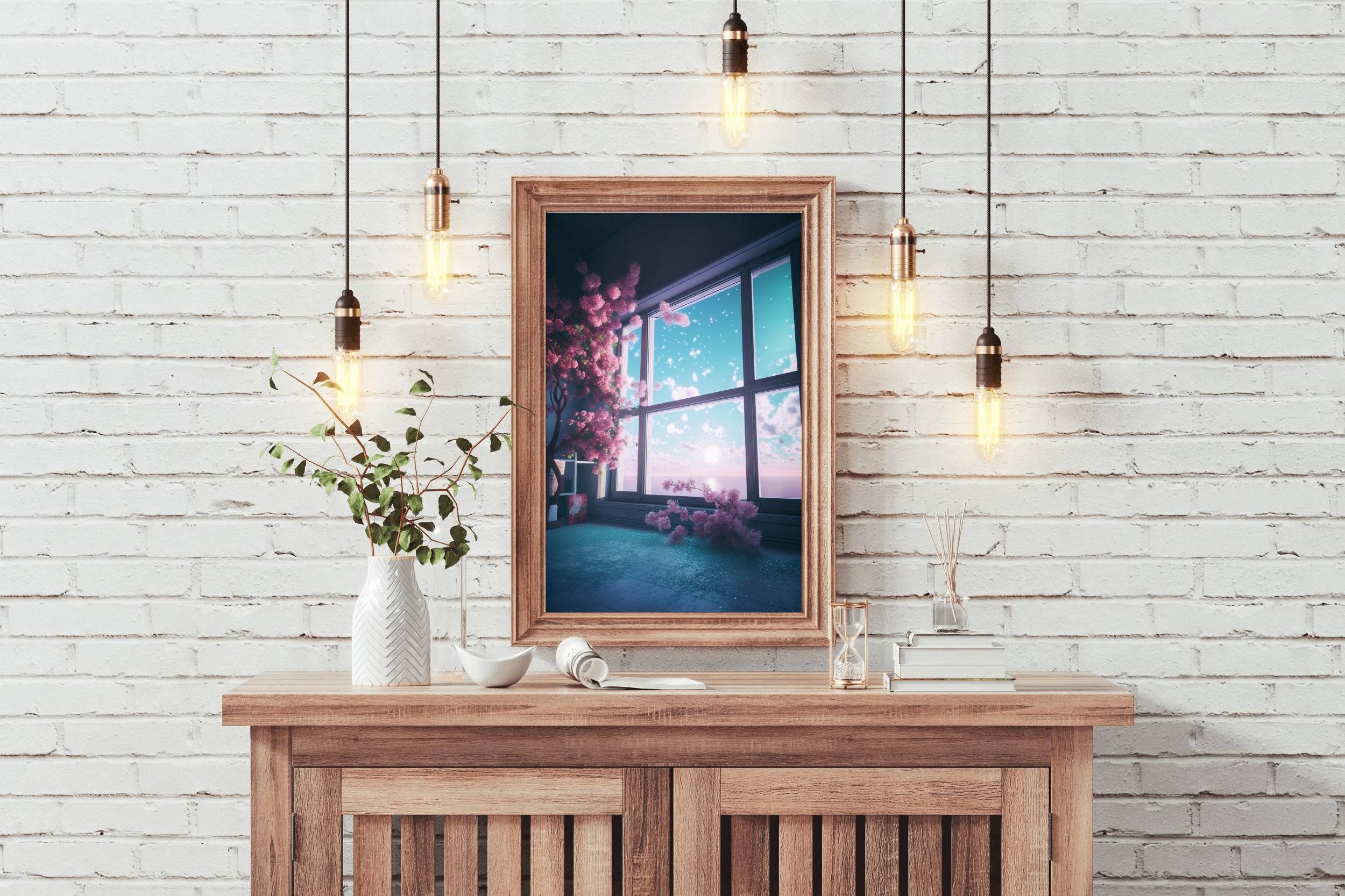 Surreal and Mystical View With Pink Blooming Cherry Trees Anime Wall Art - beink online art store