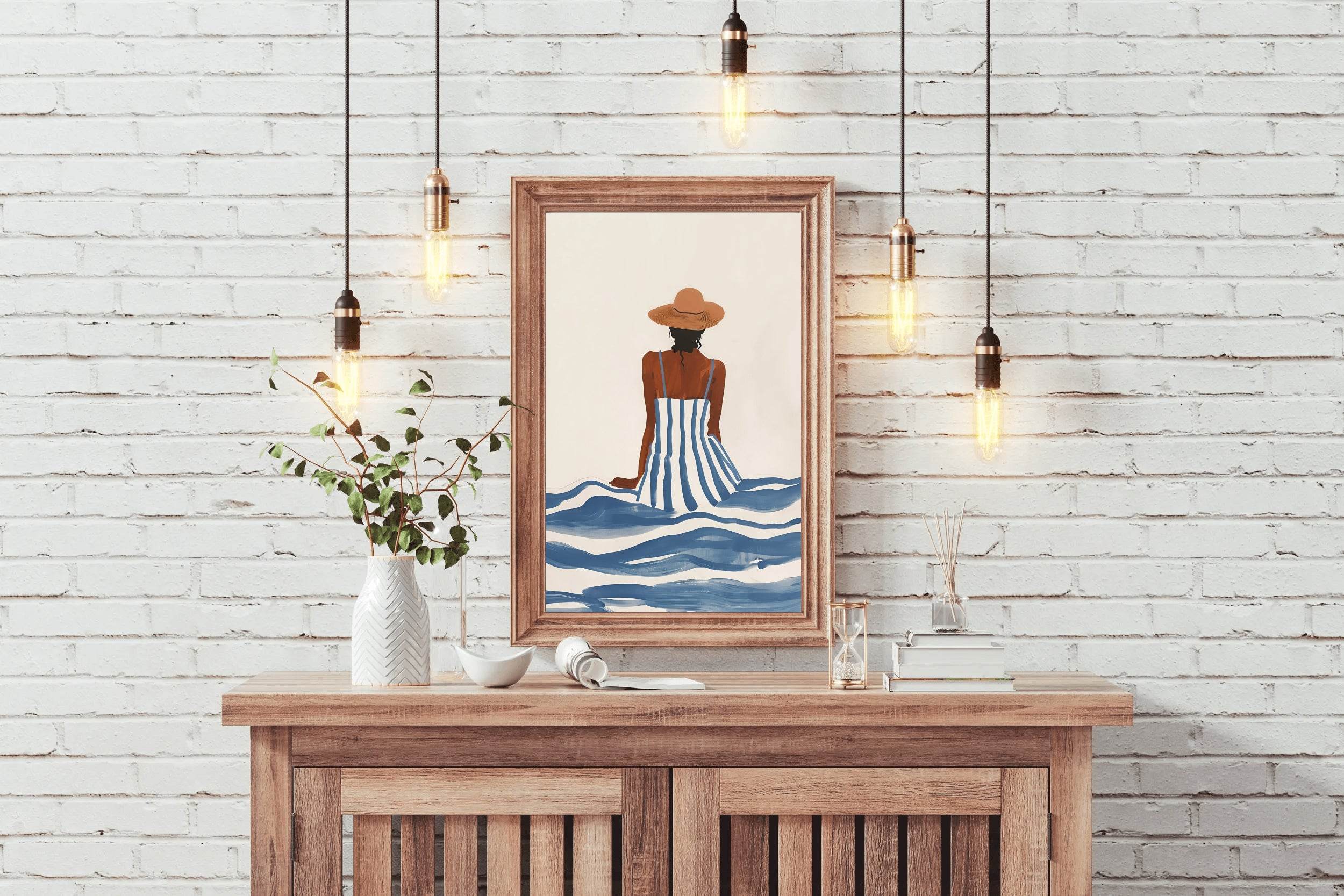 Women Sitting on a Beach Side - Beachside Tranquility Wall Art - beink online art store