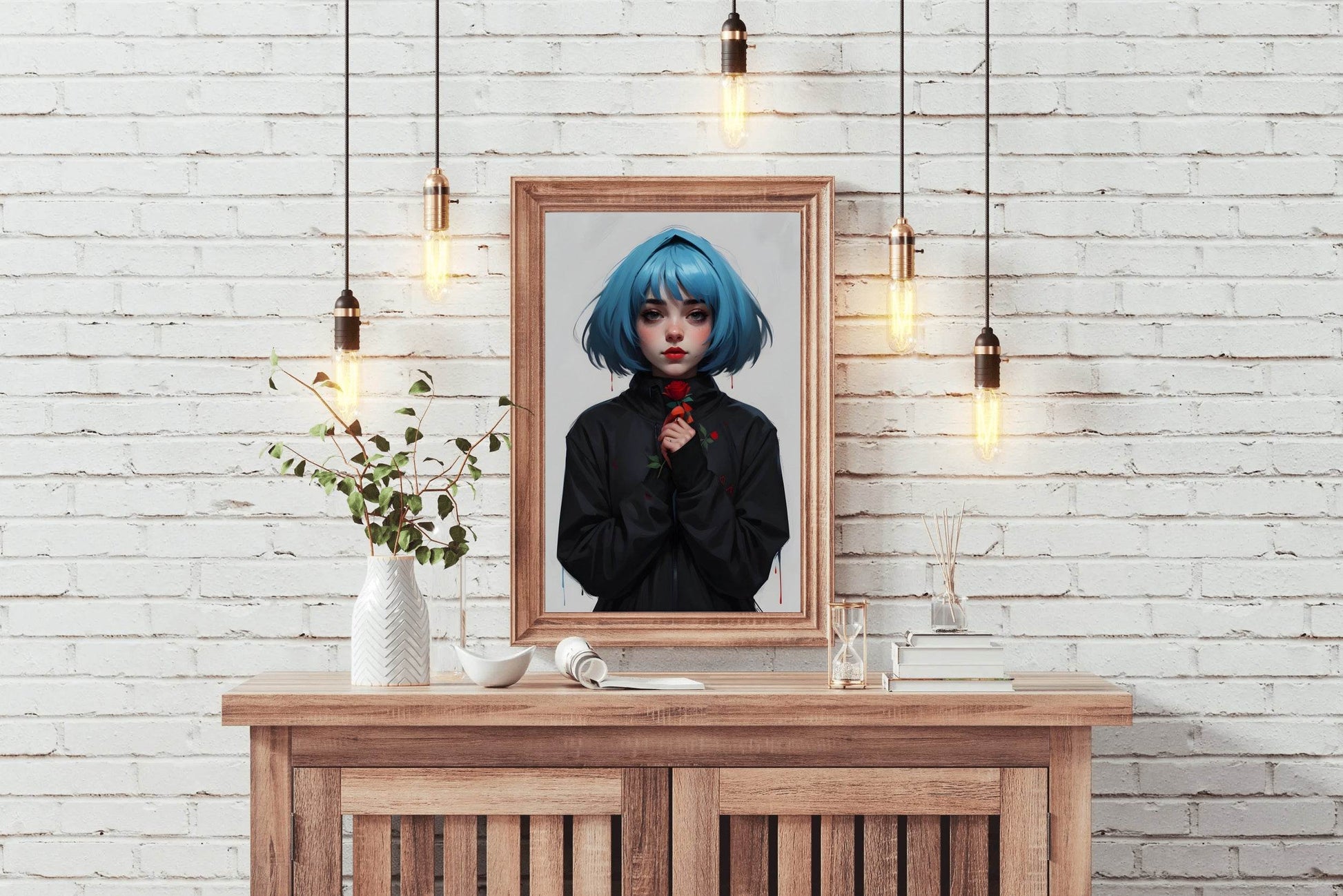 Anime Girl with Blue Hair Wall Art - beink online art store