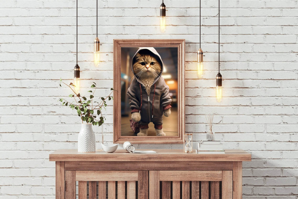 Cute Cat Wearing Jacket Animal Wall Art - beink online art store