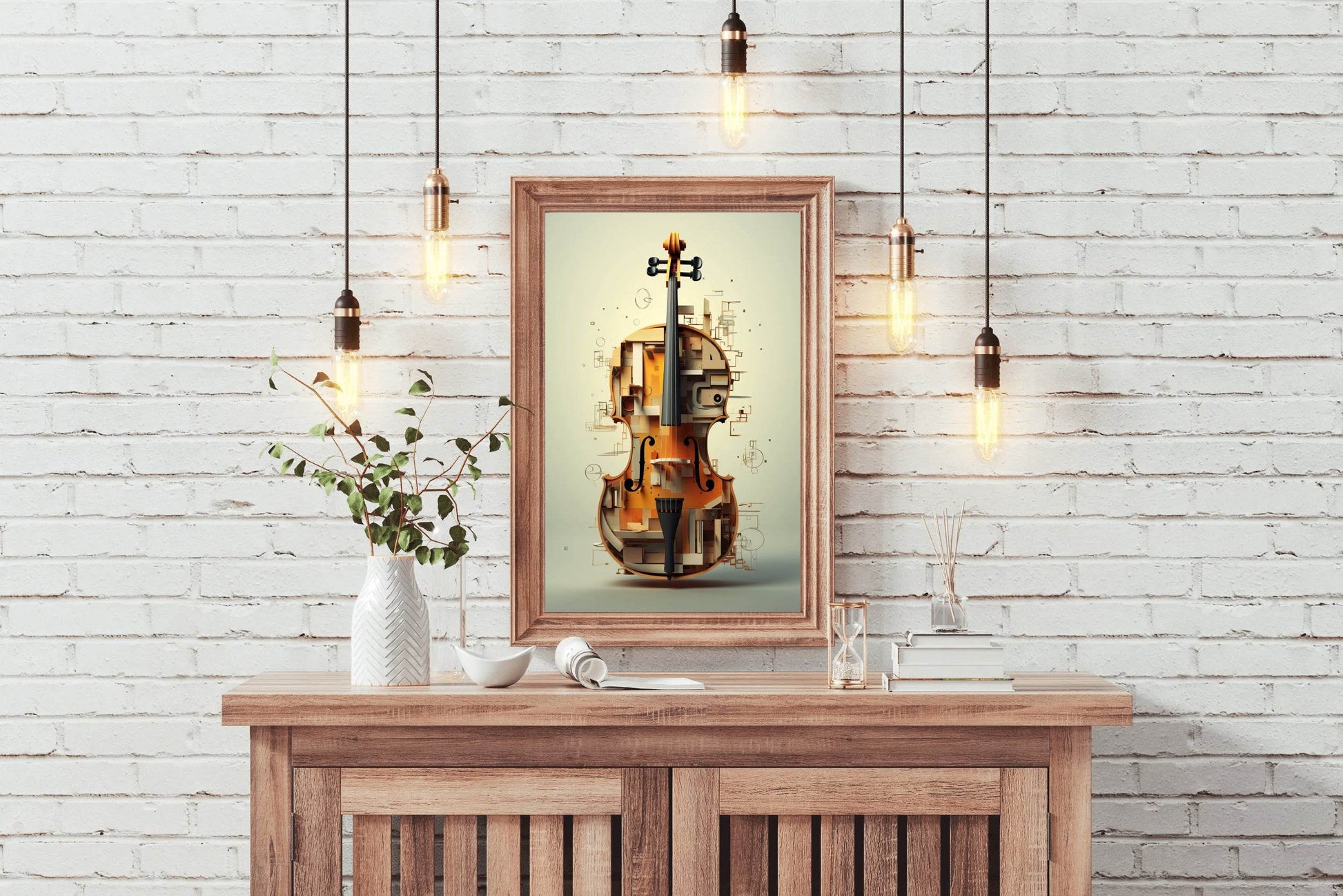Violin Made of Blocks And Pieces of Wood Wall Art - beink online art store